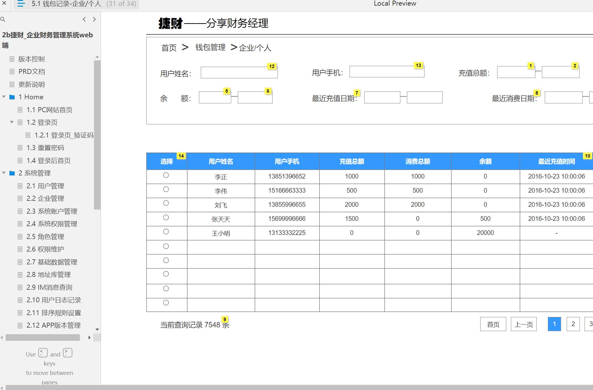 企业财务管理系统Web端Axure原型模板案例下载