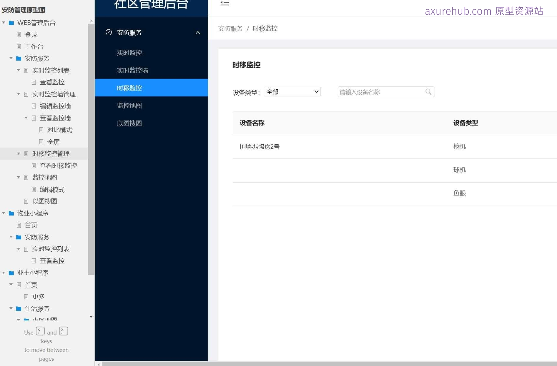 安防行业智慧监控WEB后台管理系统Axure原型模板