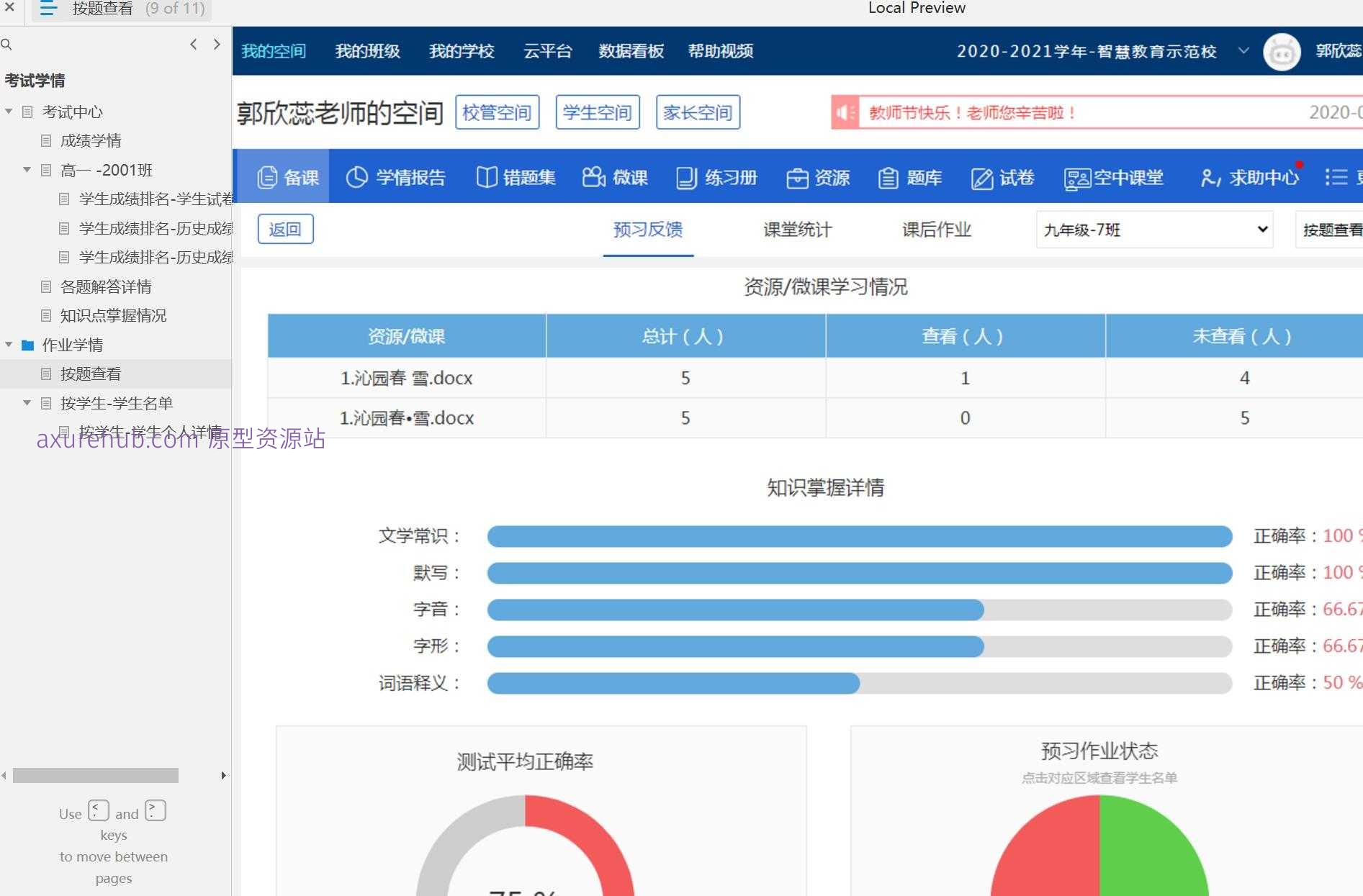 智慧校园学生成绩管理系统Axure原型模板