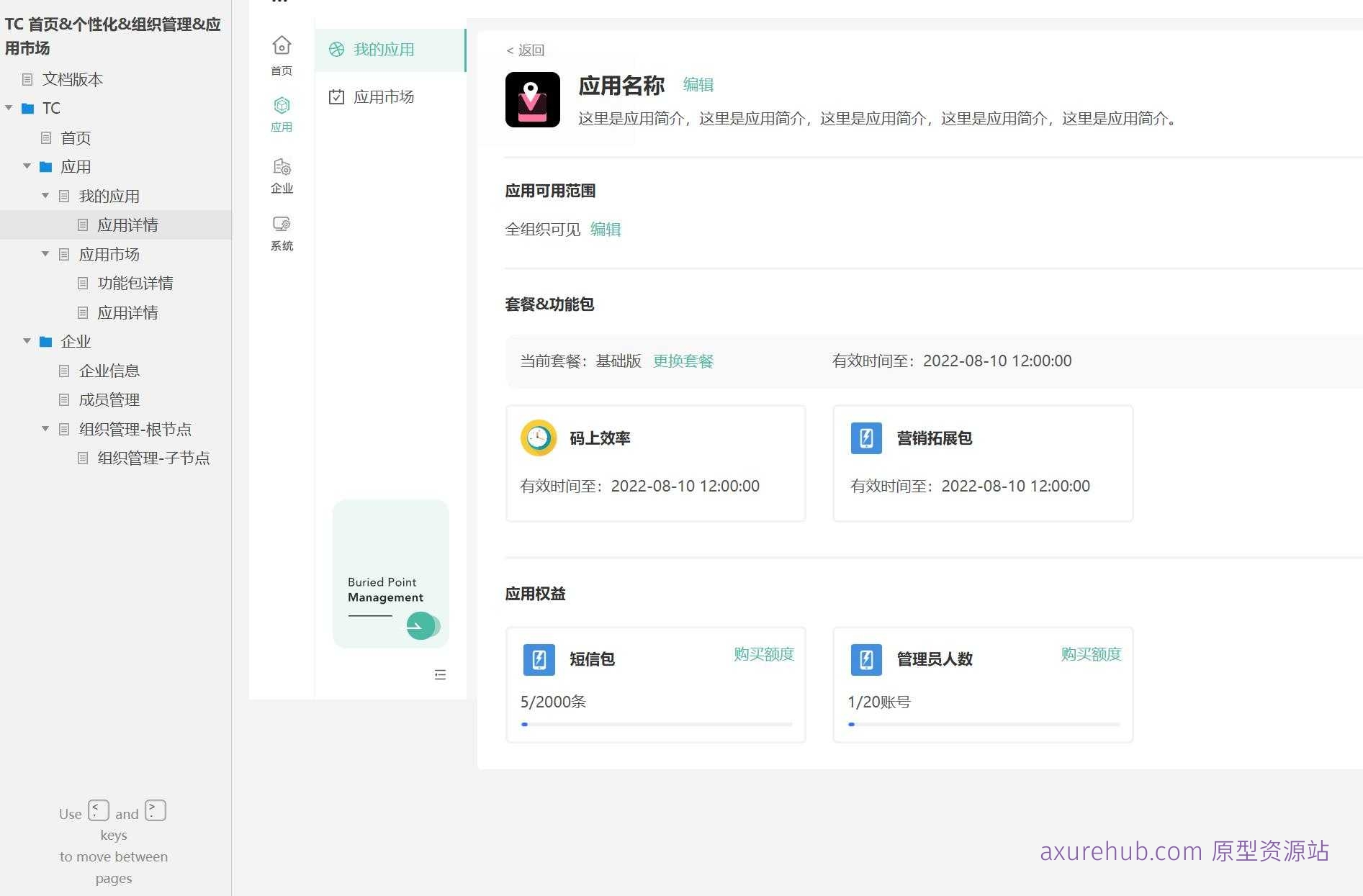 企业级组织管理与应用市场Axure原型模板