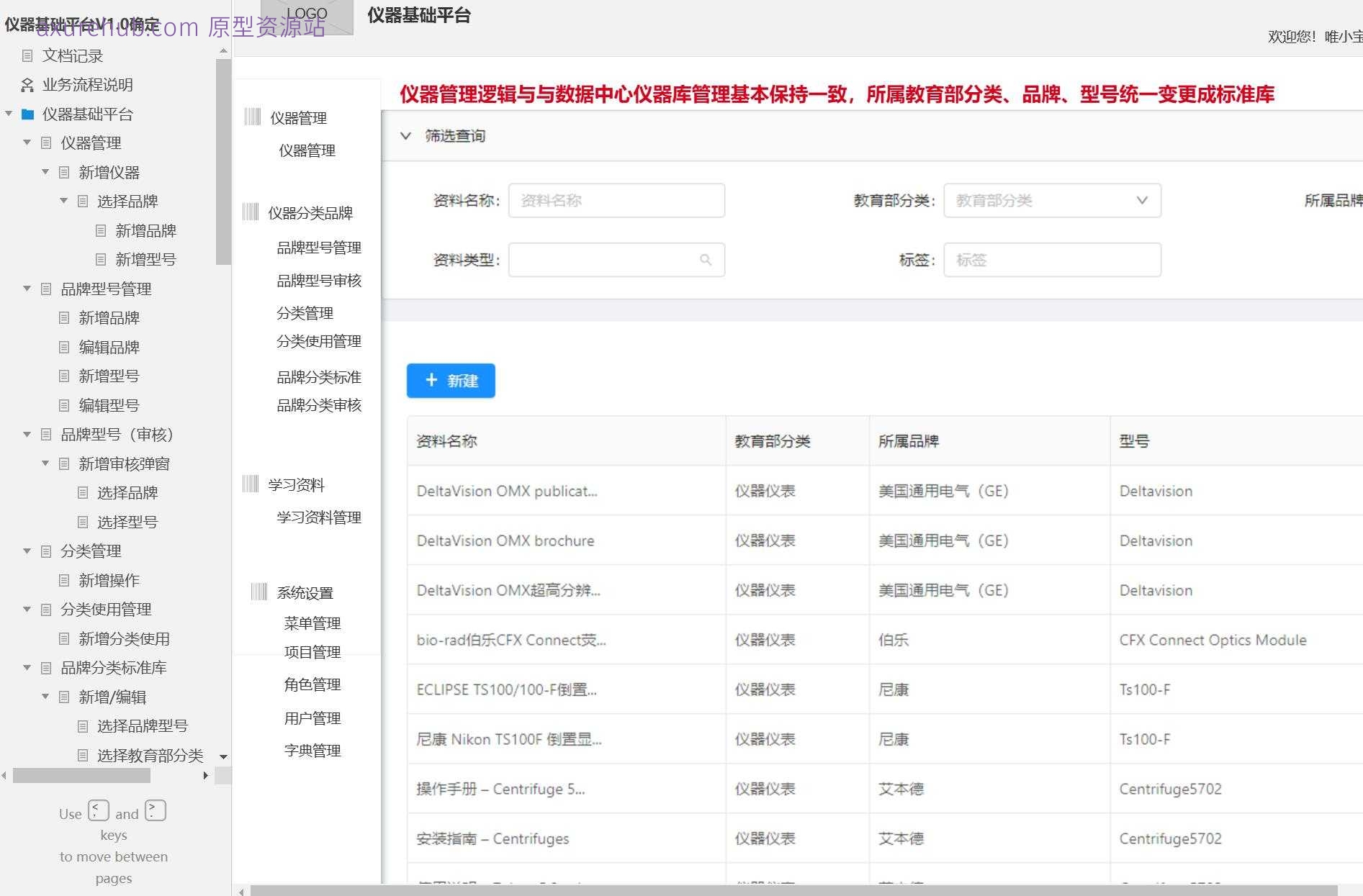 仪器管理B端系统产品原型模板案例Axure RP源文件下载