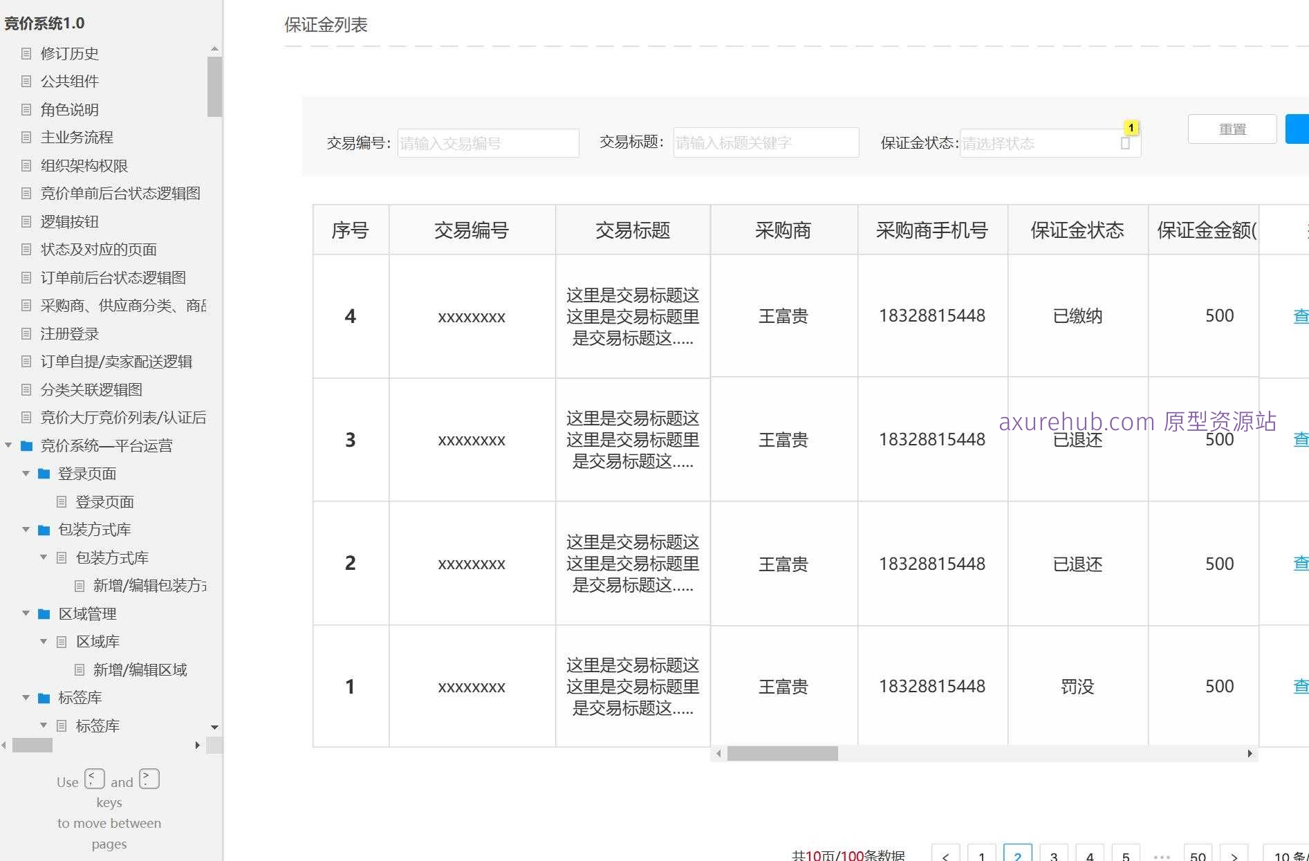 采购商认证与竞价系统后台管理Axure原型模板