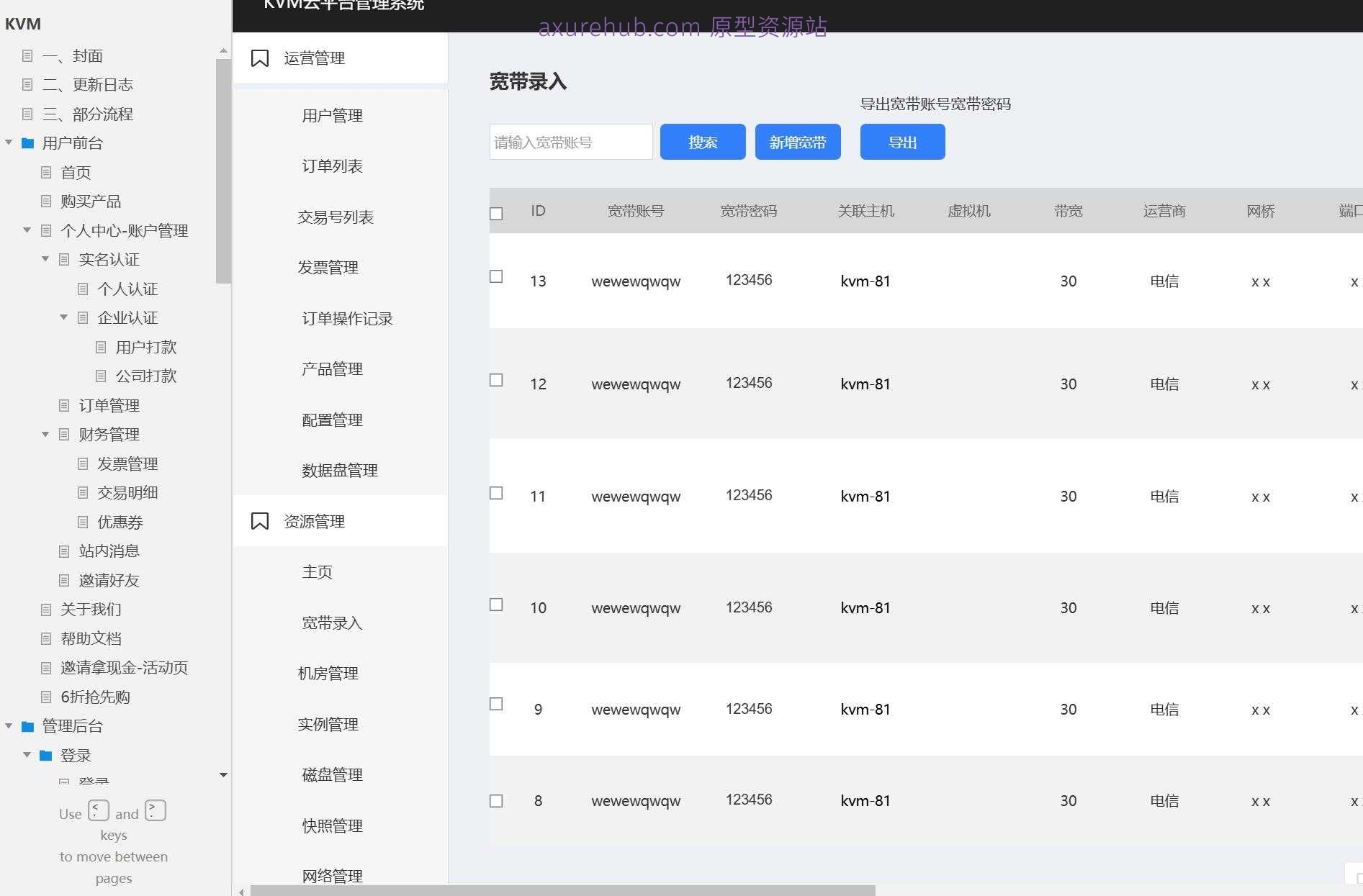 域名配置与管理后台系统Axure原型模板