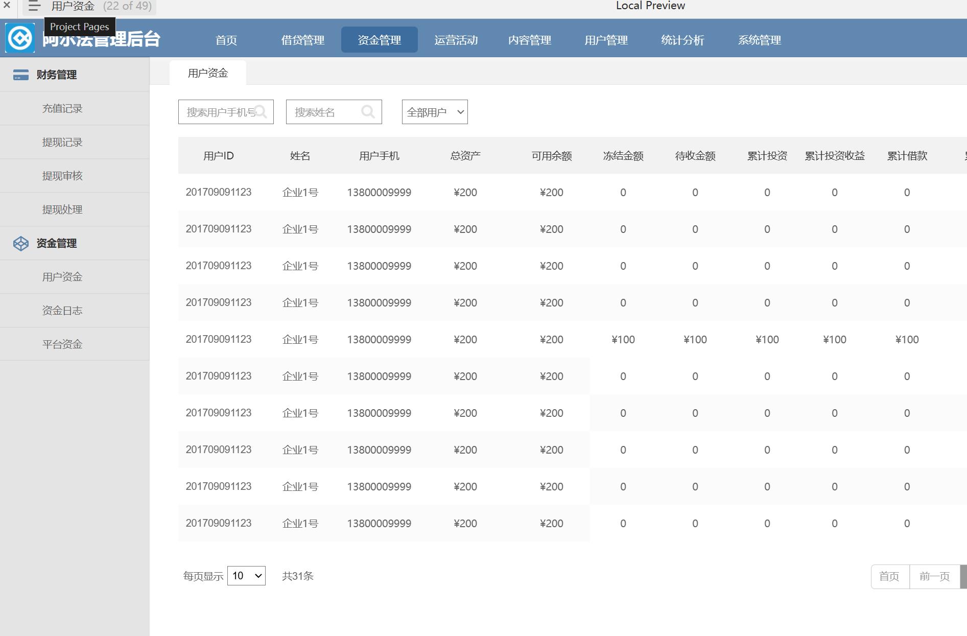 P2P金融管理后台系统Axure原型模板