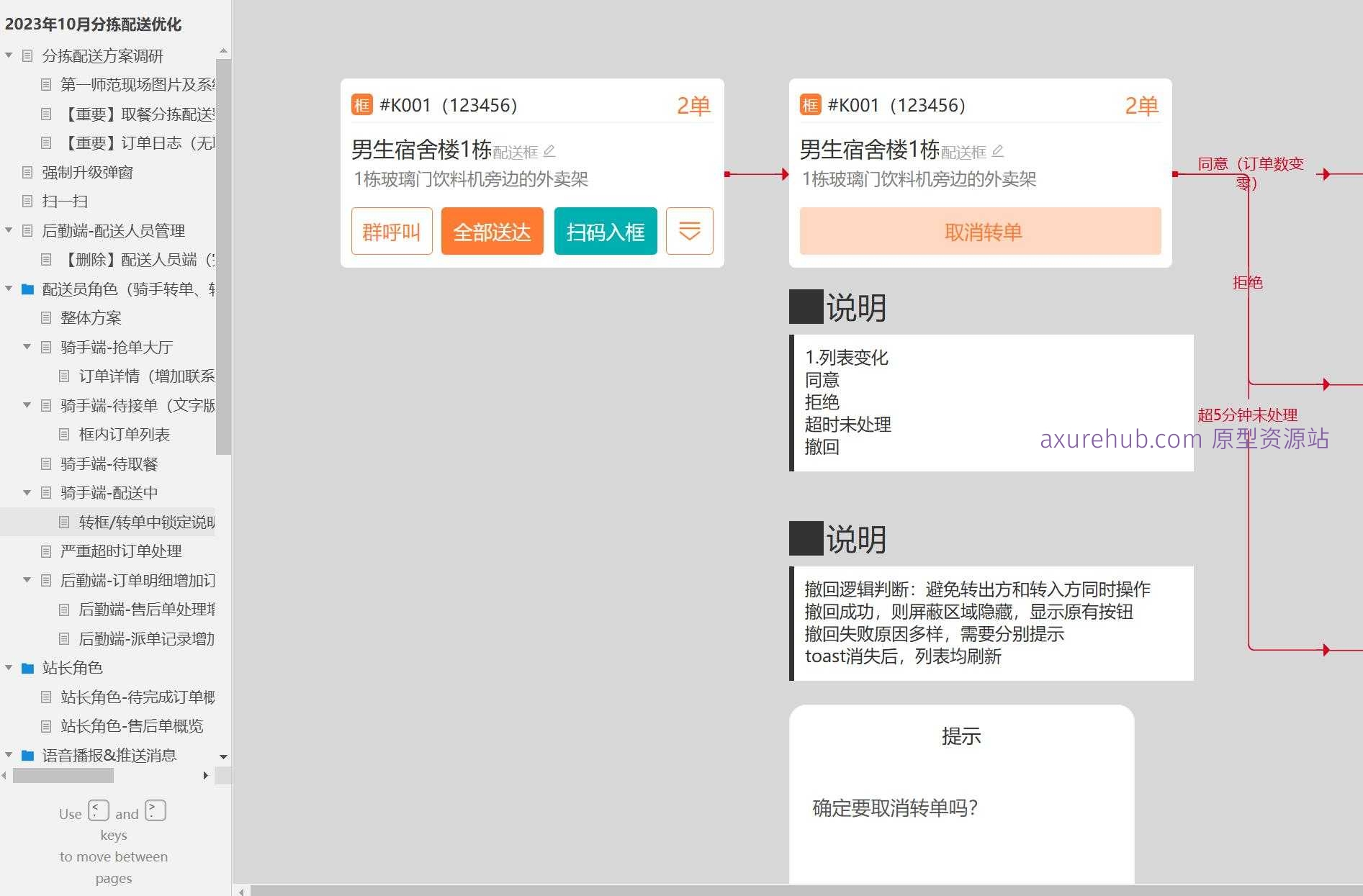即时配送系统抢单大厅多选功能Axure原型模板