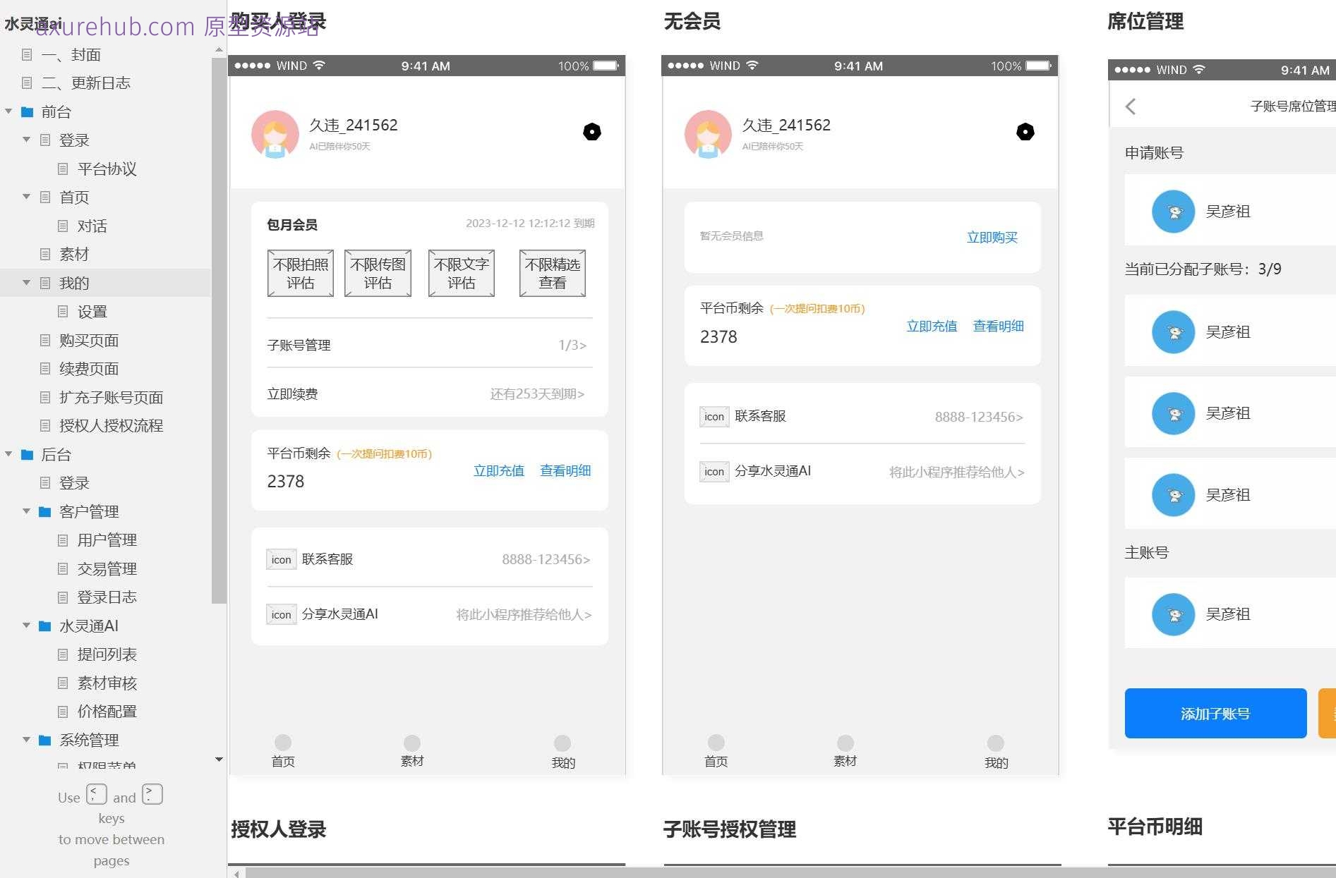 AI通信平台后台管理系统Axure原型模板