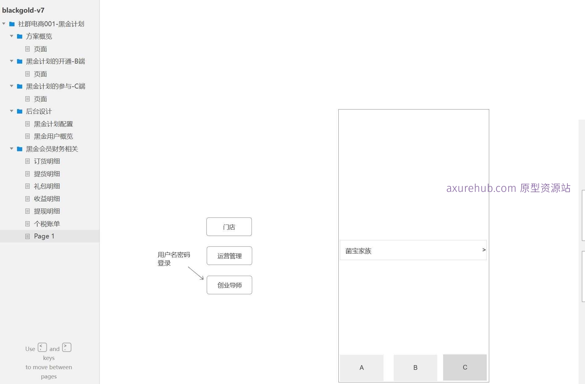 社群电商黑金计划B端C端系统产品原型模板案例Axure RP源文件下载