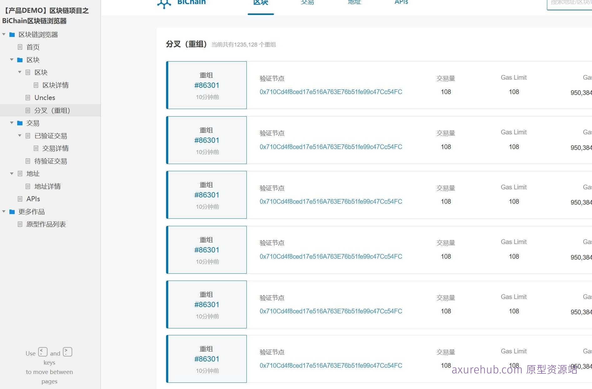 区块链行业BiChain浏览器产品原型模板案例Axure RP源文件下载