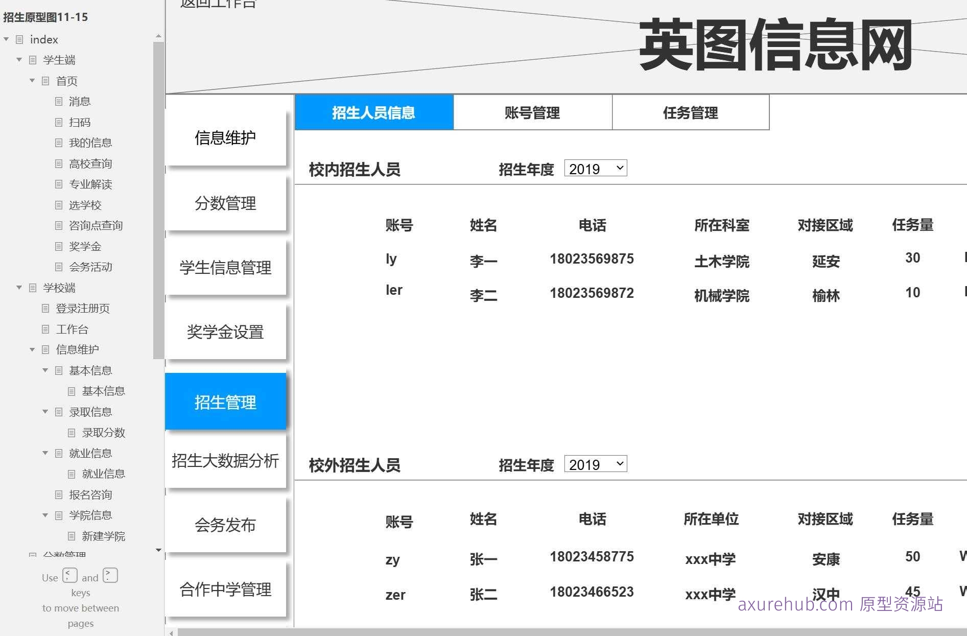 高等教育招生管理与学生服务系统Axure原型模板
