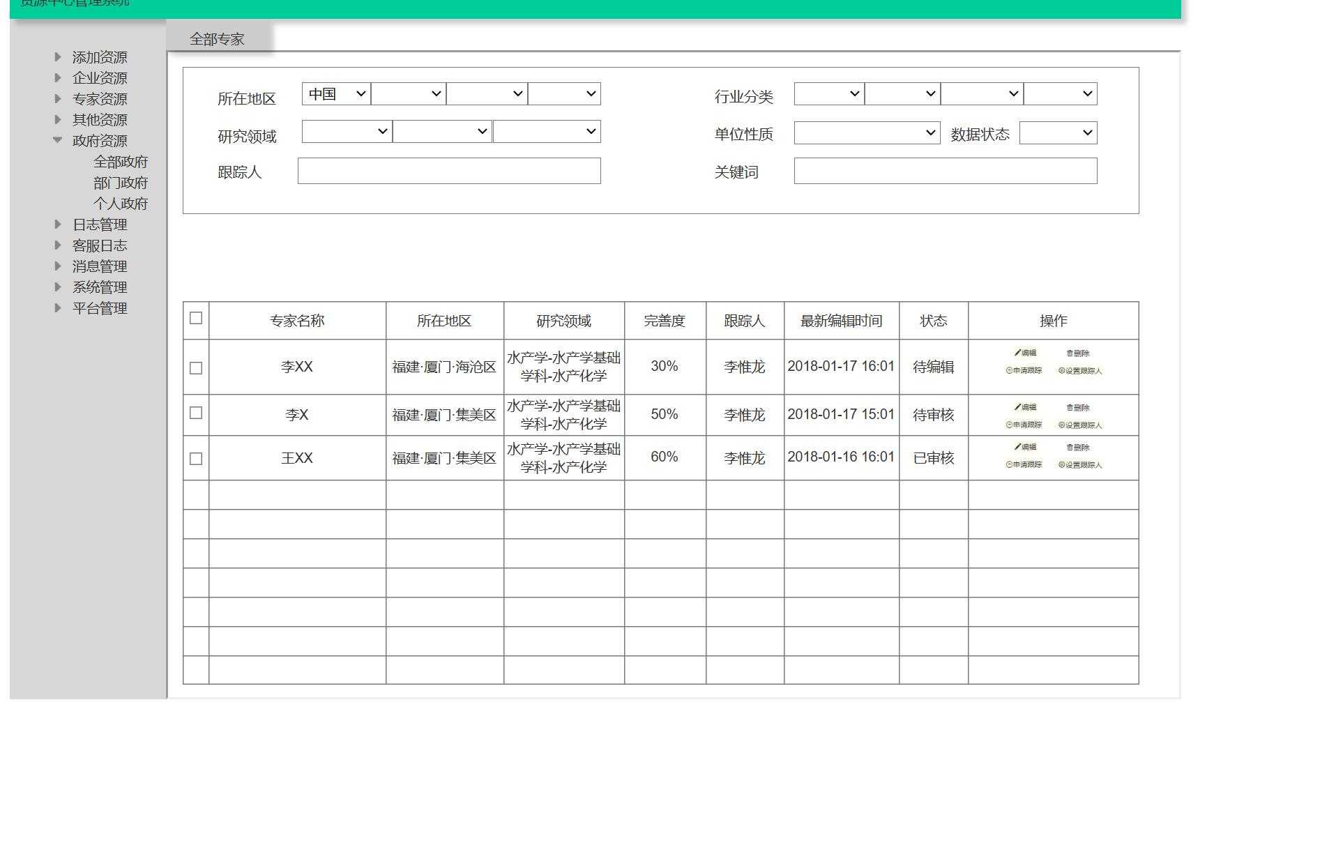 政府企业专家资源管理系统Axure原型模板