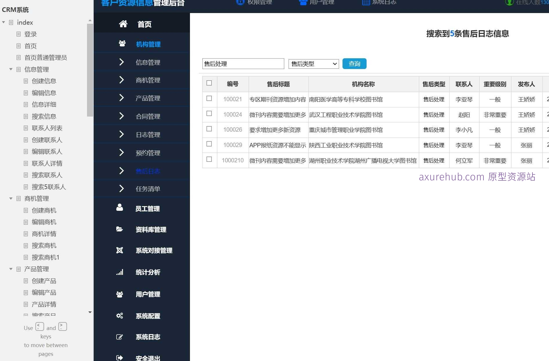 CRM系统信息管理与商机跟踪Axure原型模板