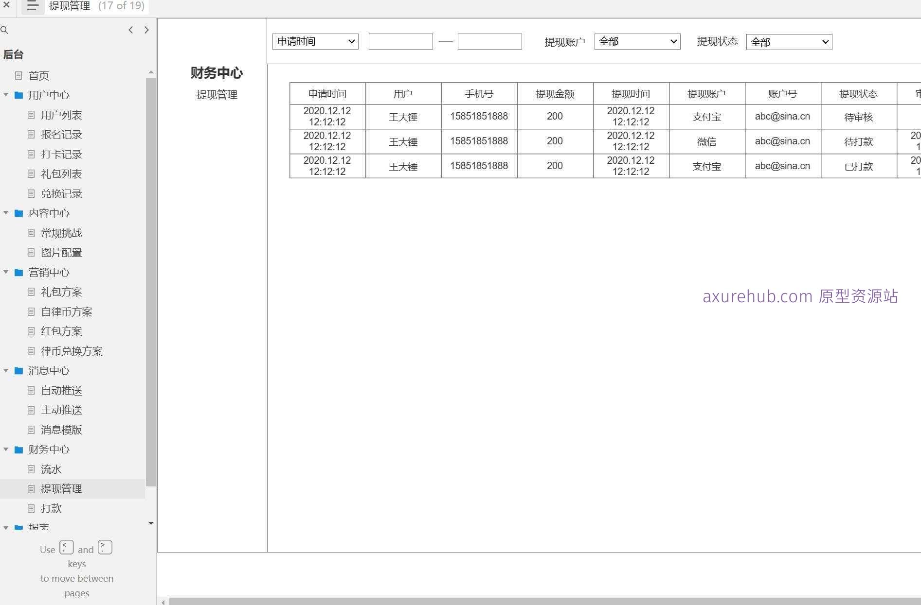 综合管理系统Axure原型模板