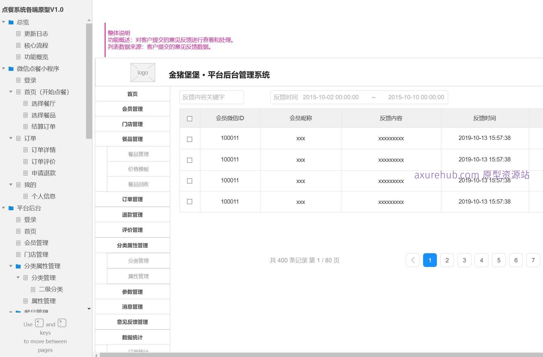 餐饮行业点餐系统全端原型模板案例Axure RP源文件下载