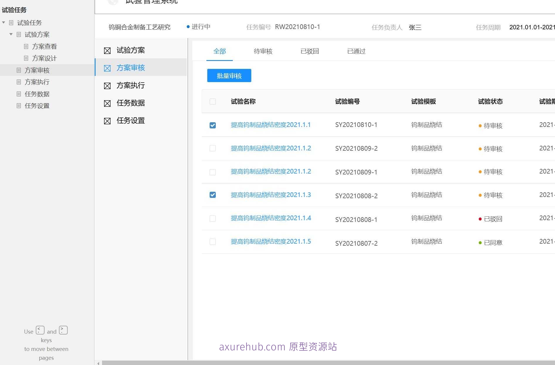 试验任务管理与方案审核Axure原型模板