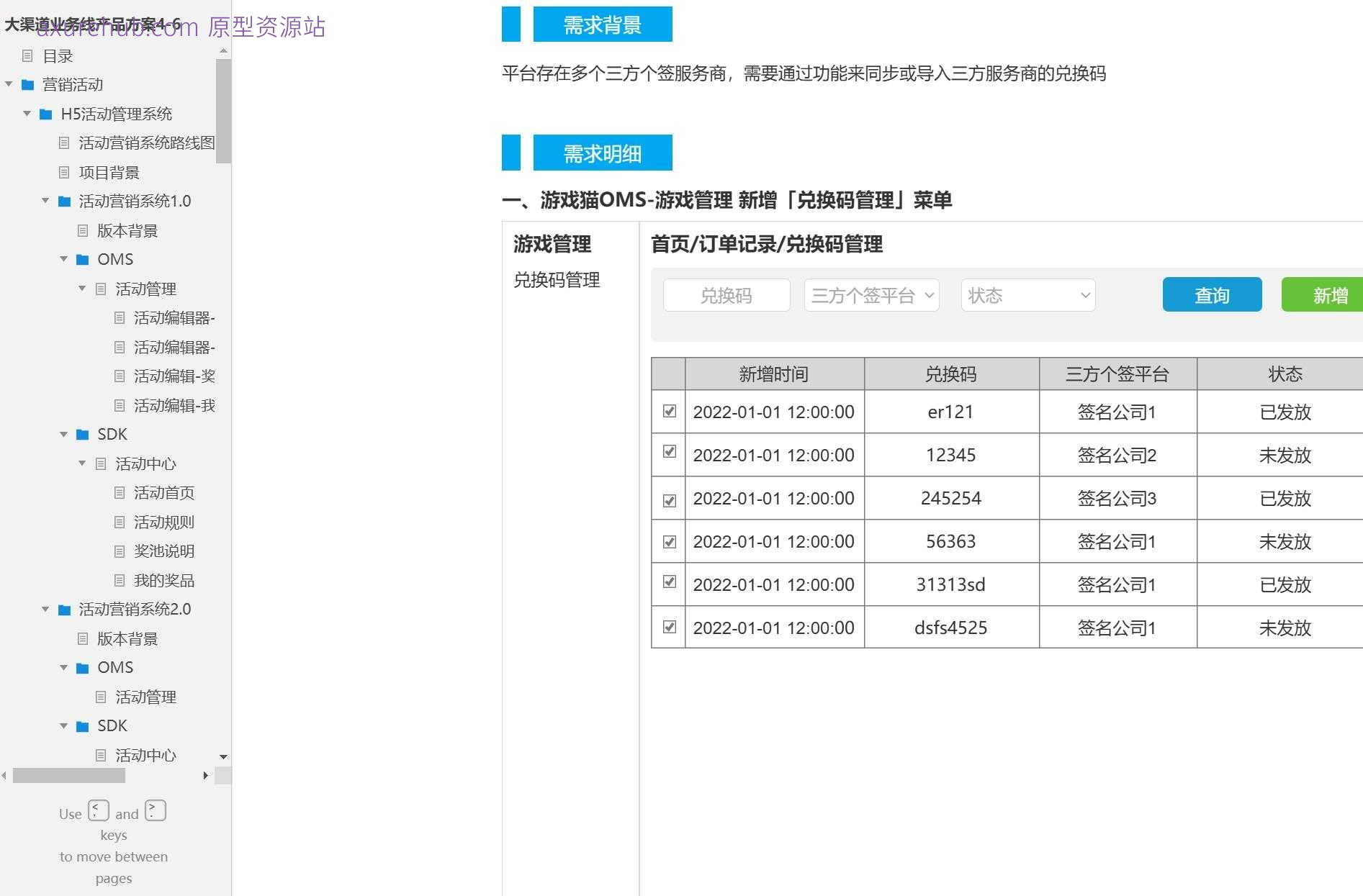 大渠道业务线活动营销系统产品原型模板案例Axure RP源文件下载