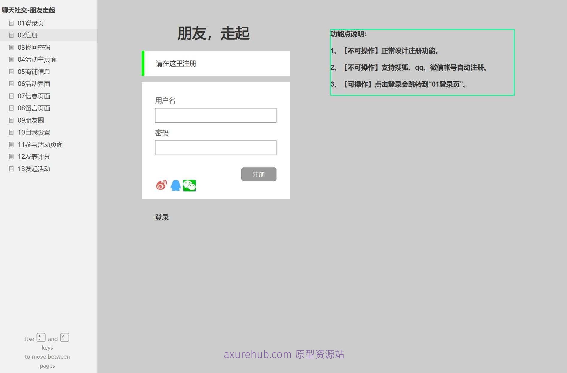 社交活动管理平台Axure原型模板
