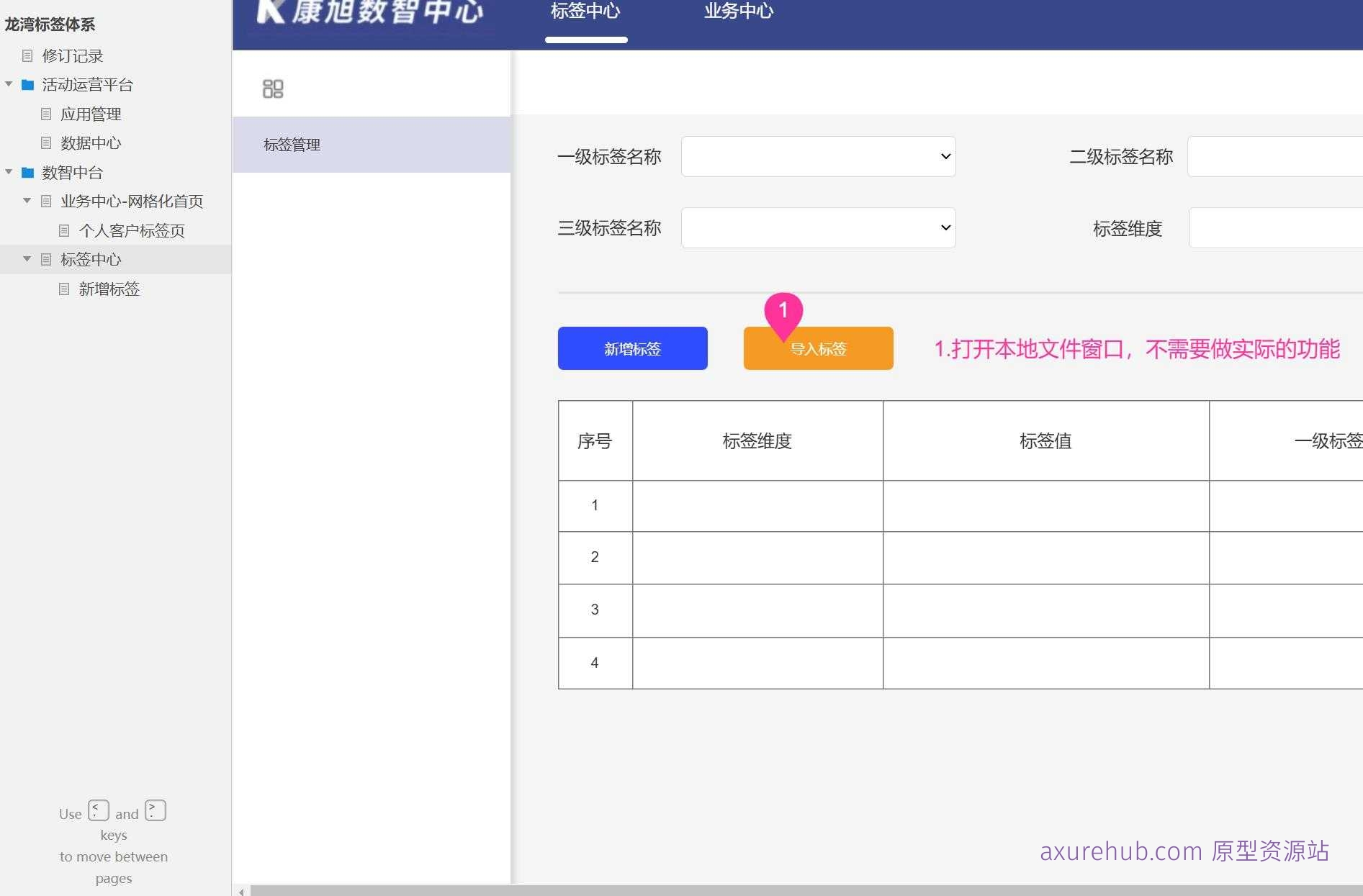 网格化业务中心客户标签管理Axure原型模板