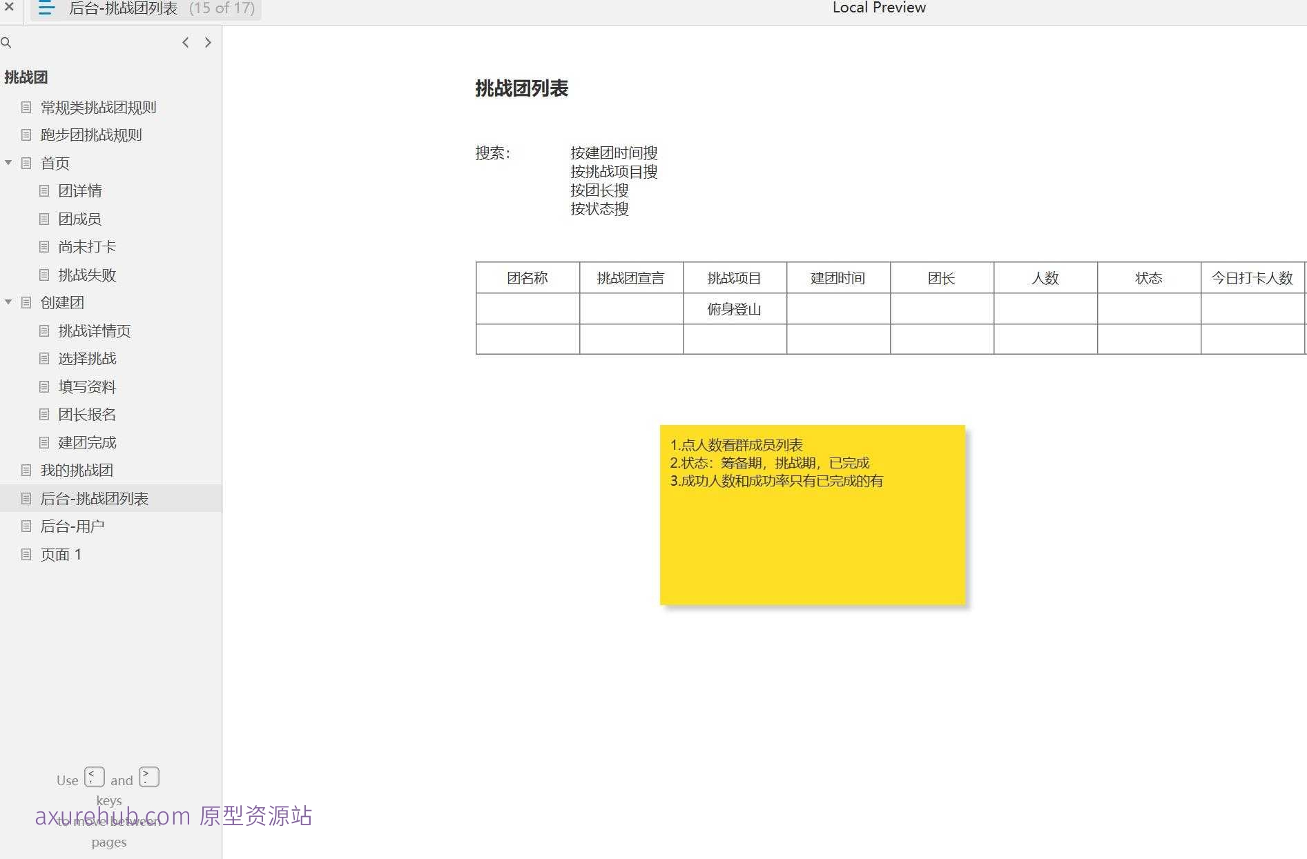 常规类挑战团管理与参与流程Axure原型模板