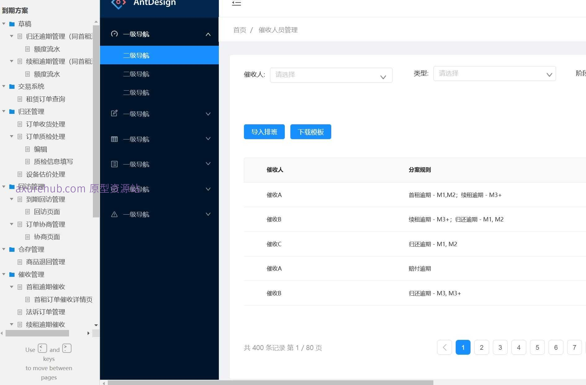 租赁行业逾期催收管理系统Axure原型模板