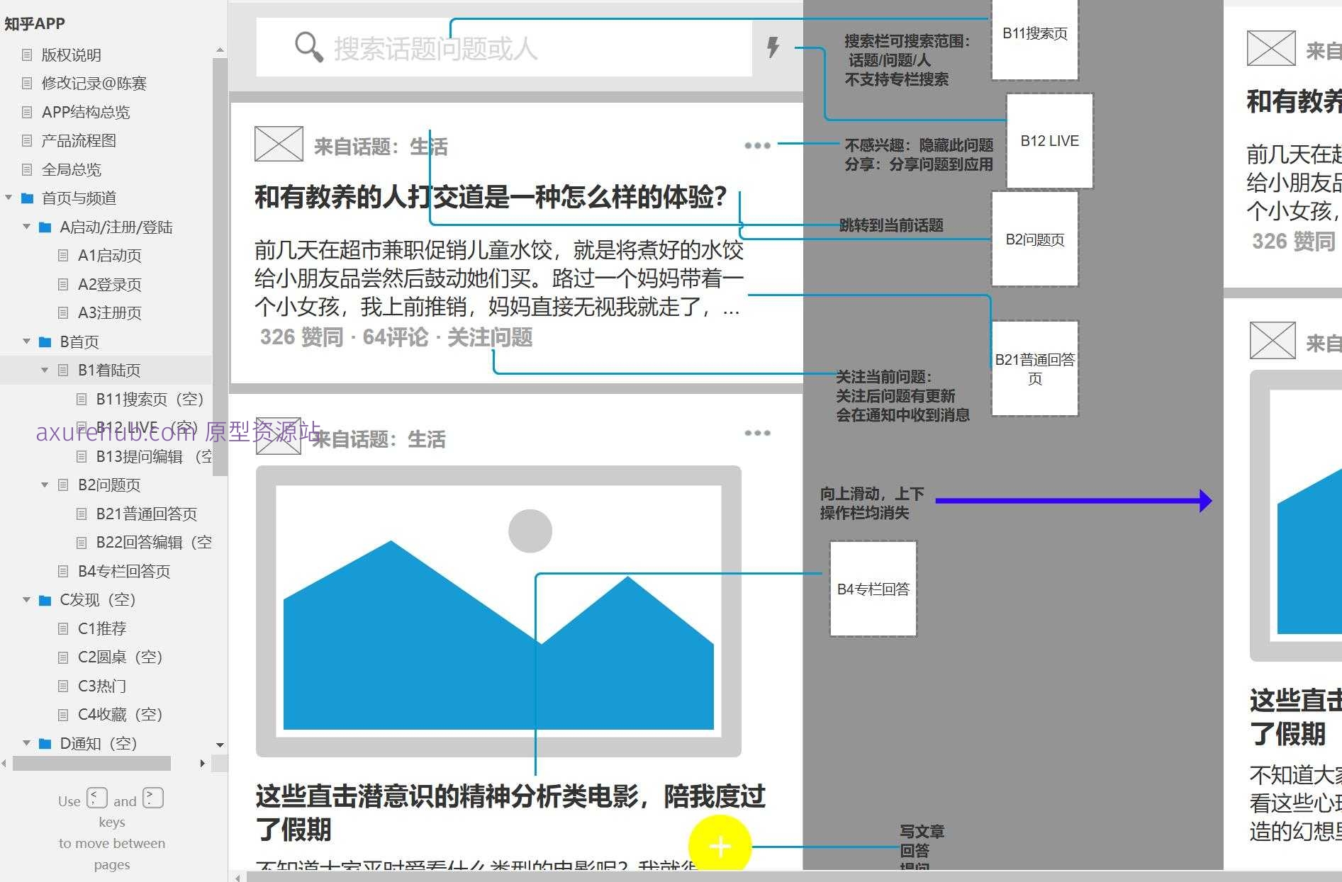 知乎APP产品流程与界面原型模板案例Axure源文件下载