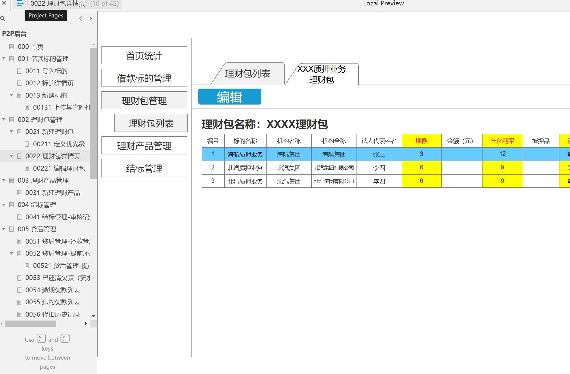 P2P金融后台管理系统产品Axure原型模板案例下载