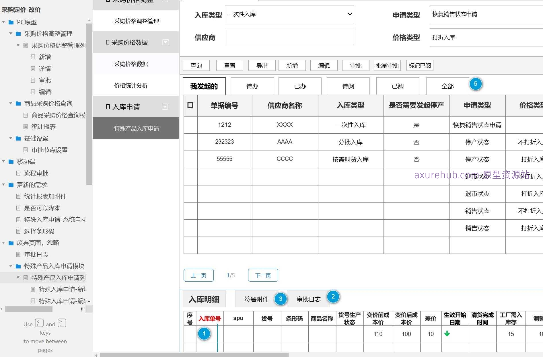 采购管理系统产品原型模板案例Axure RP源文件下载