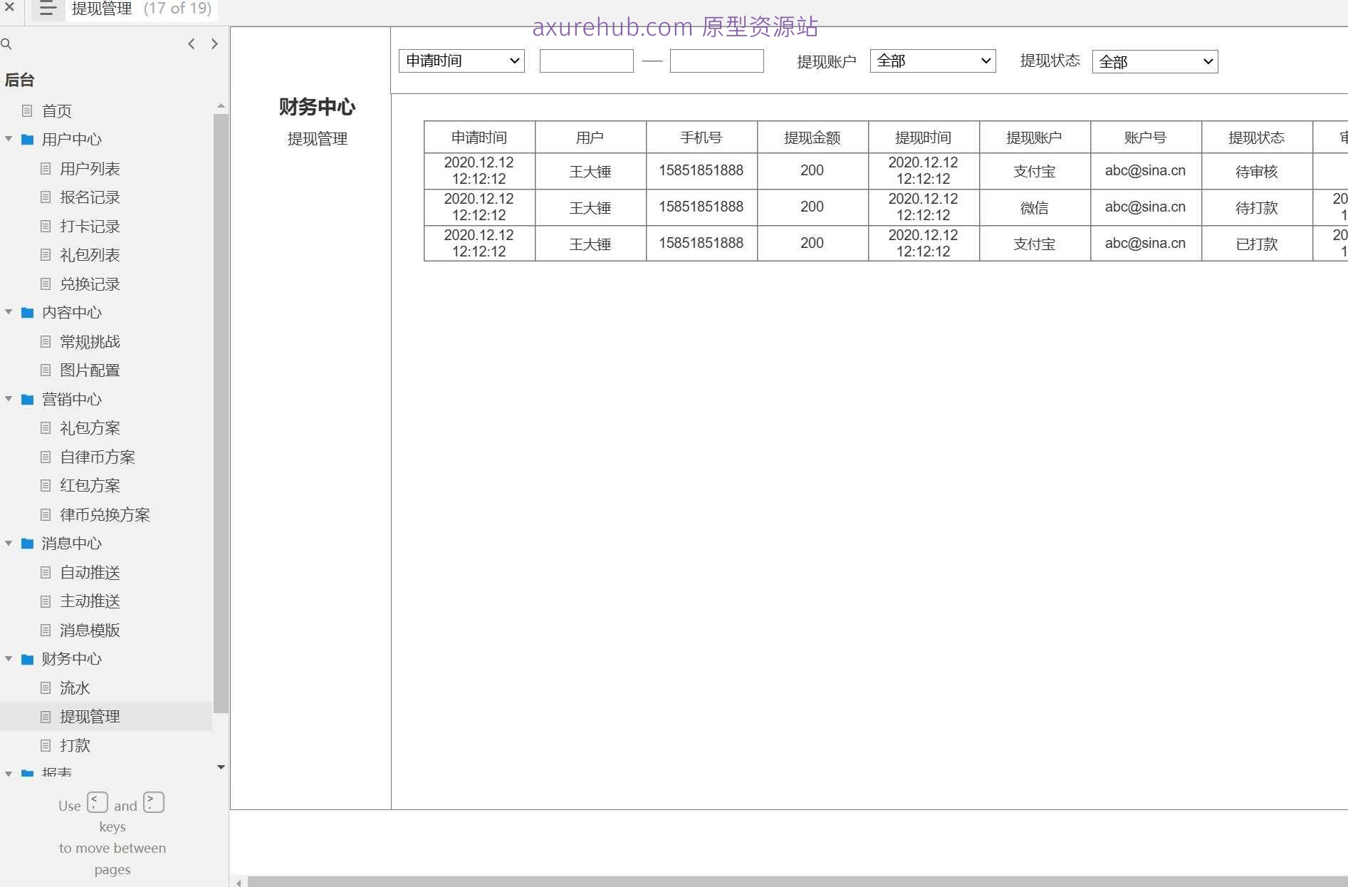 综合管理系统Axure原型模板