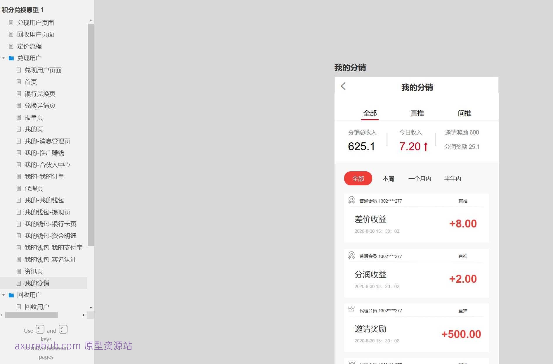 积分兑换与回收用户C端产品原型模板案例Axure RP源文件下载
