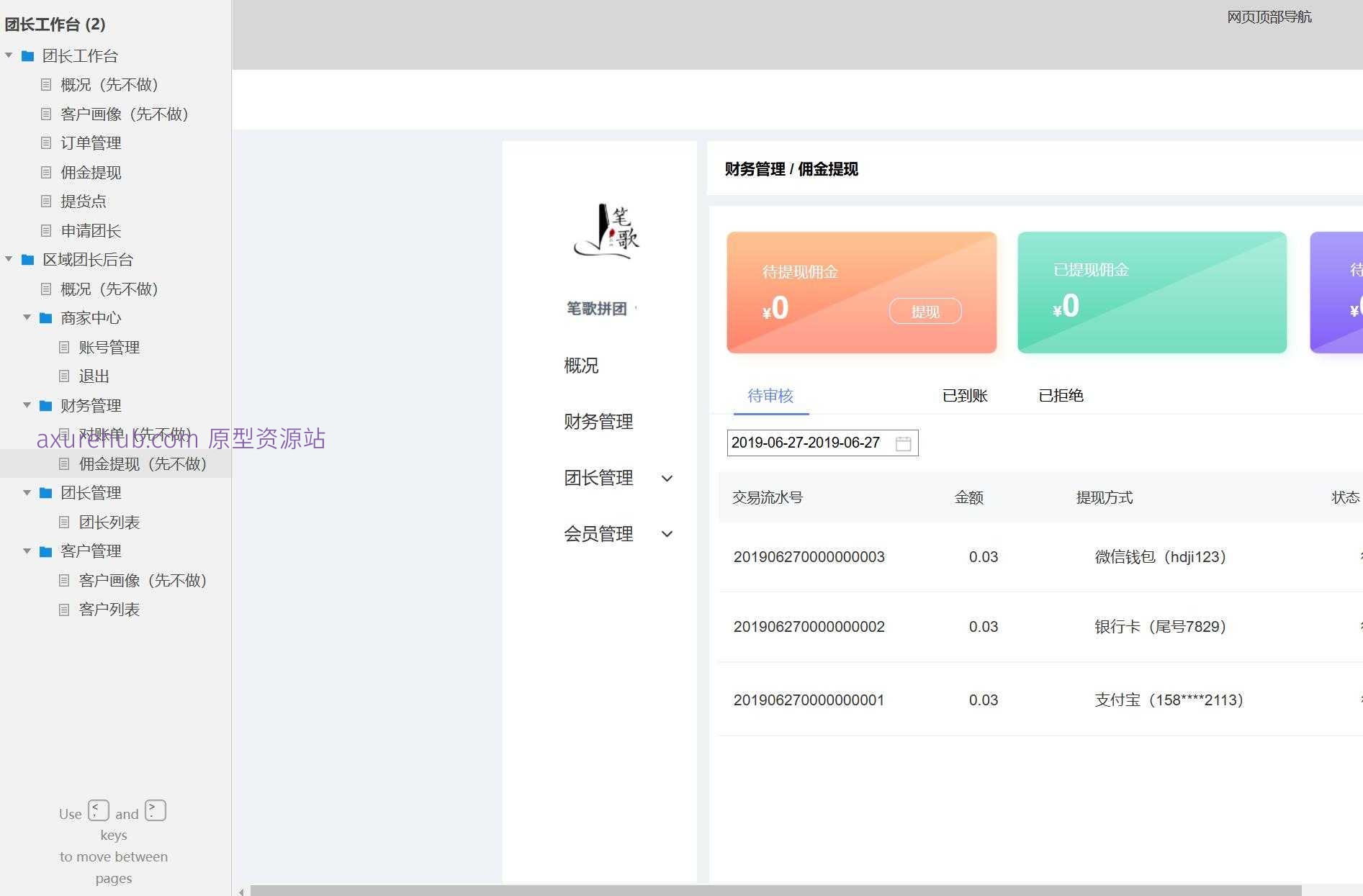 社区团购团长管理后台系统Axure原型模板