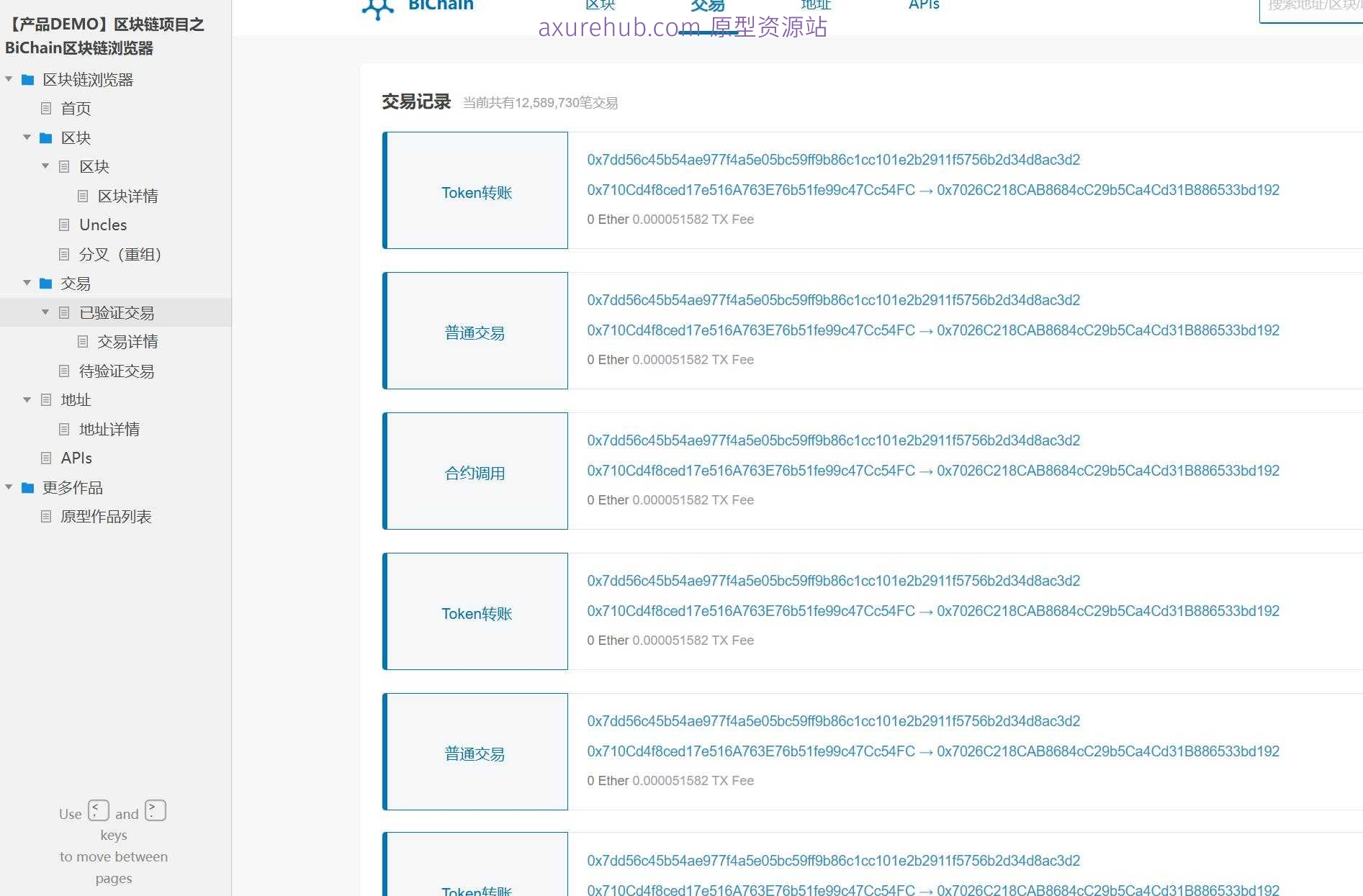 区块链行业BiChain浏览器产品原型模板案例Axure RP源文件下载