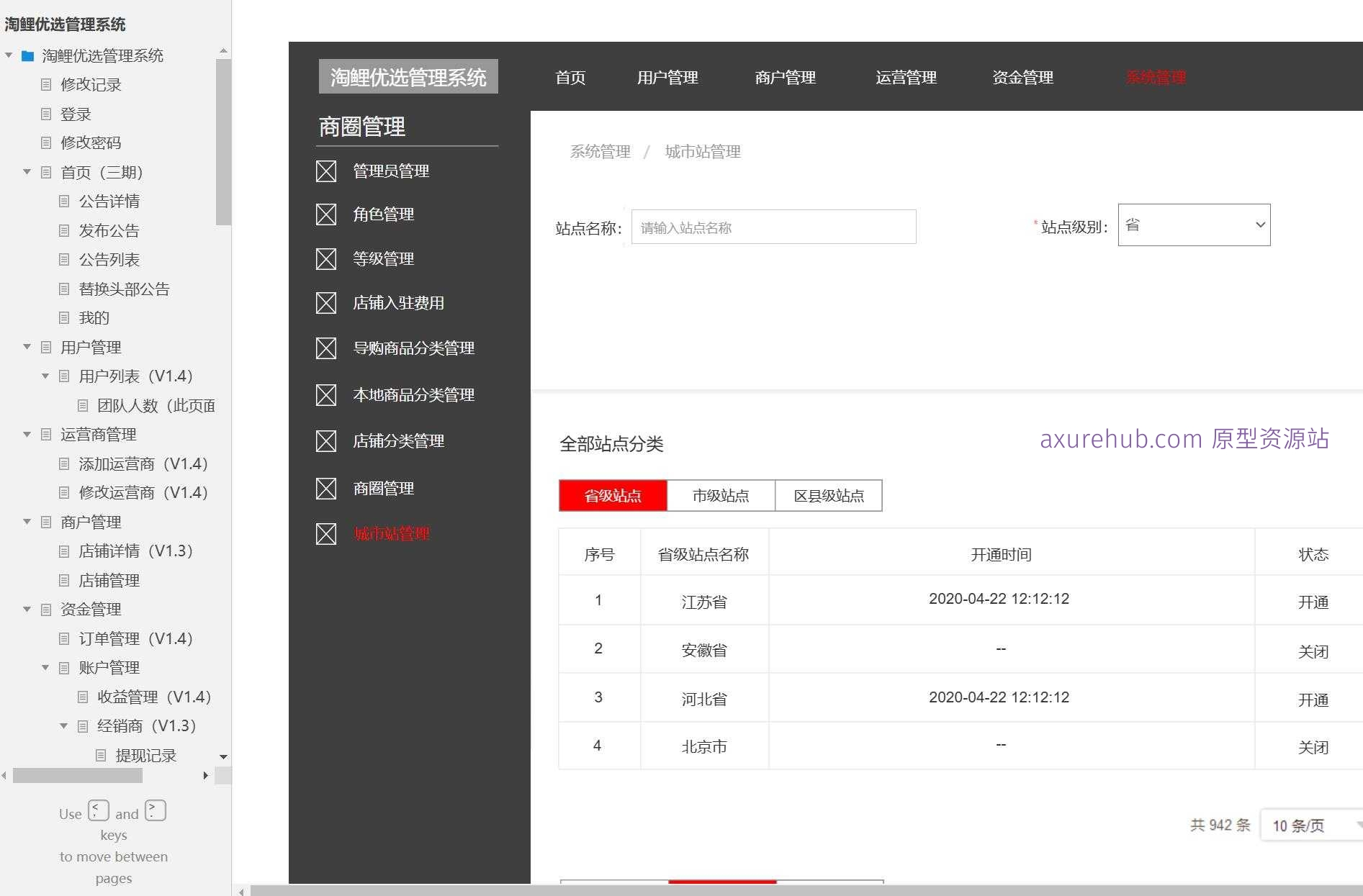淘鲤优选电商管理系统Axure原型模板