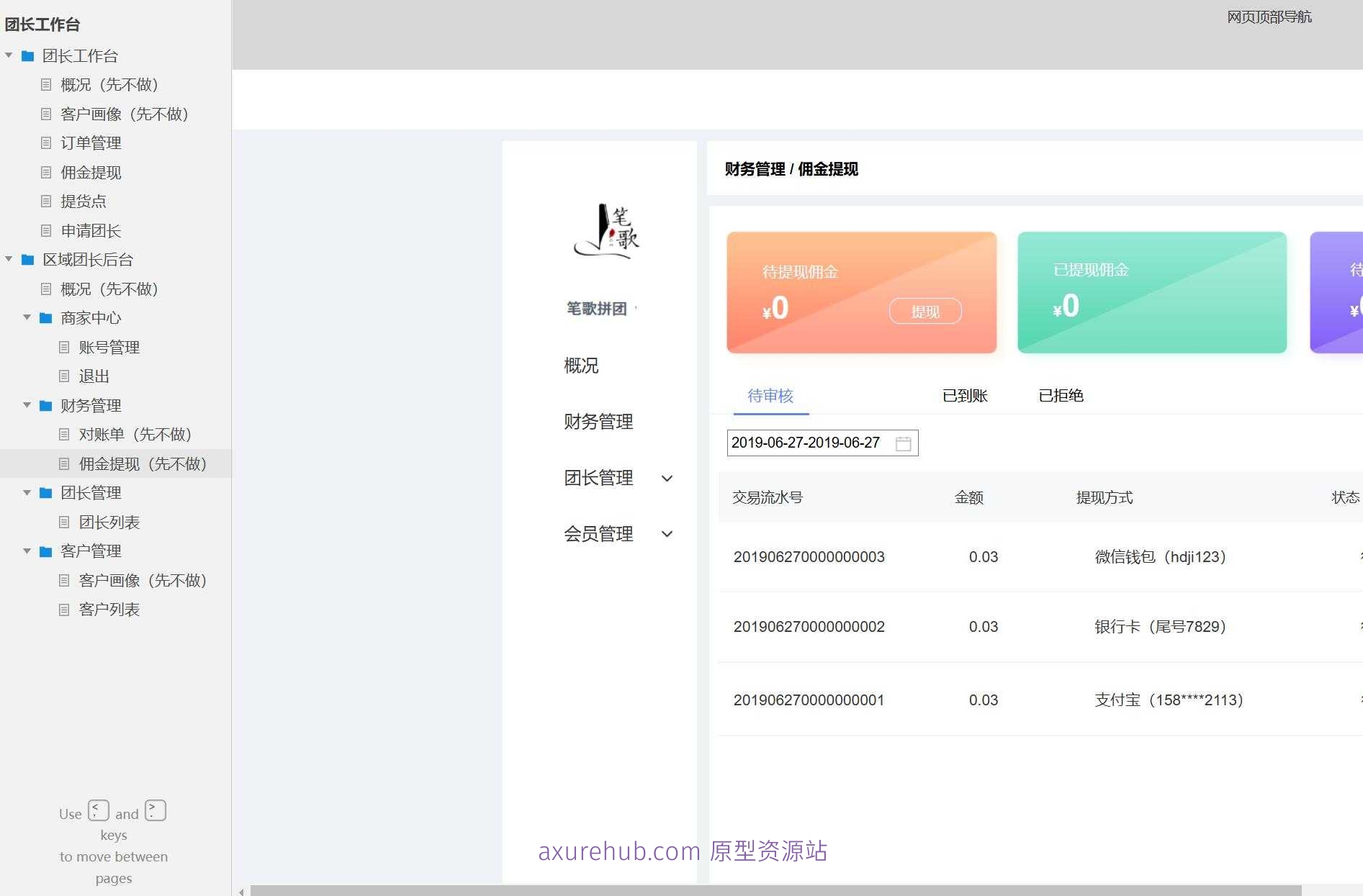 社区团购团长工作台后台管理系统Axure原型模板