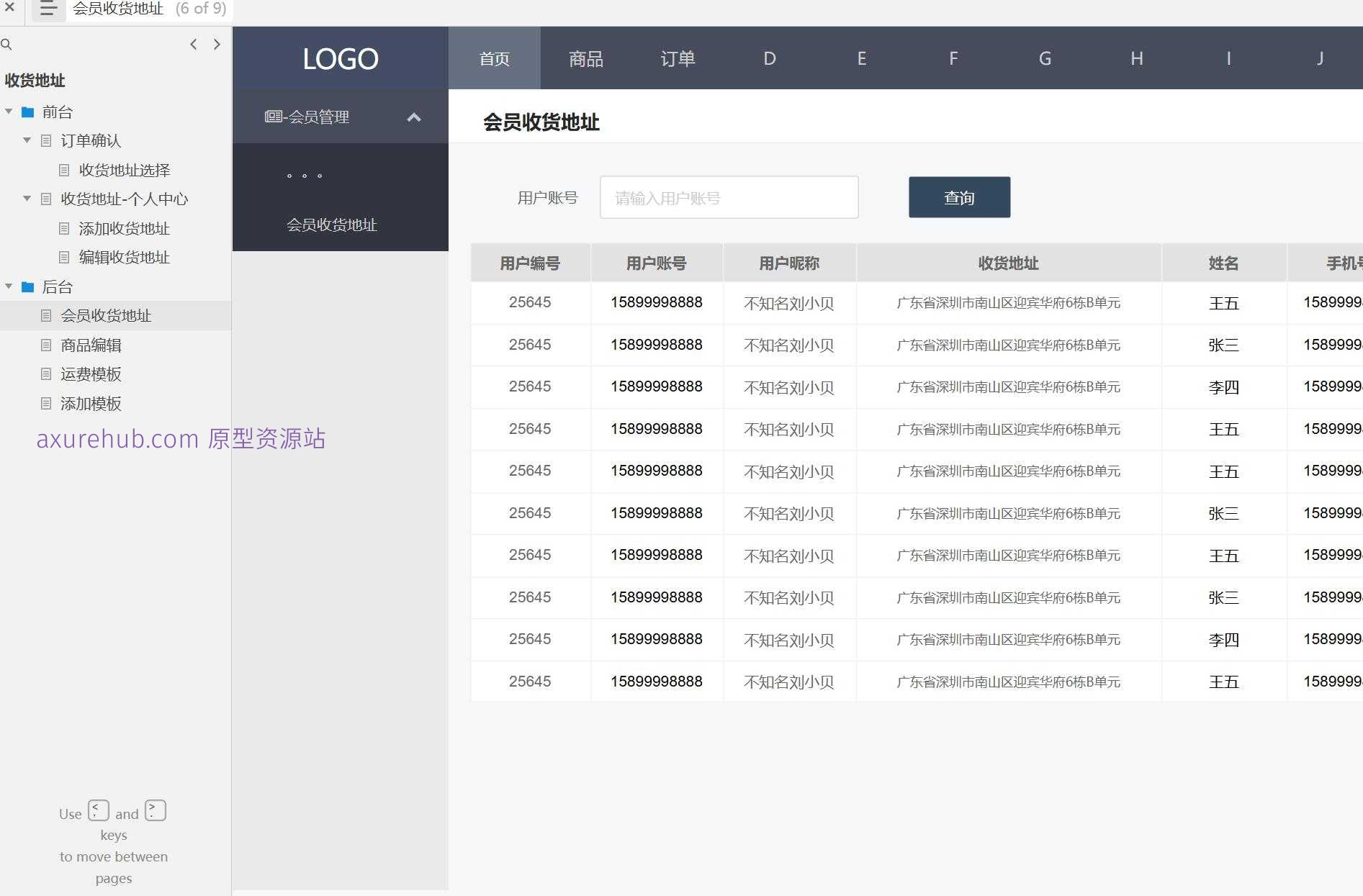 电商行业物流管理后台系统产品原型模板案例Axure RP源文件下载