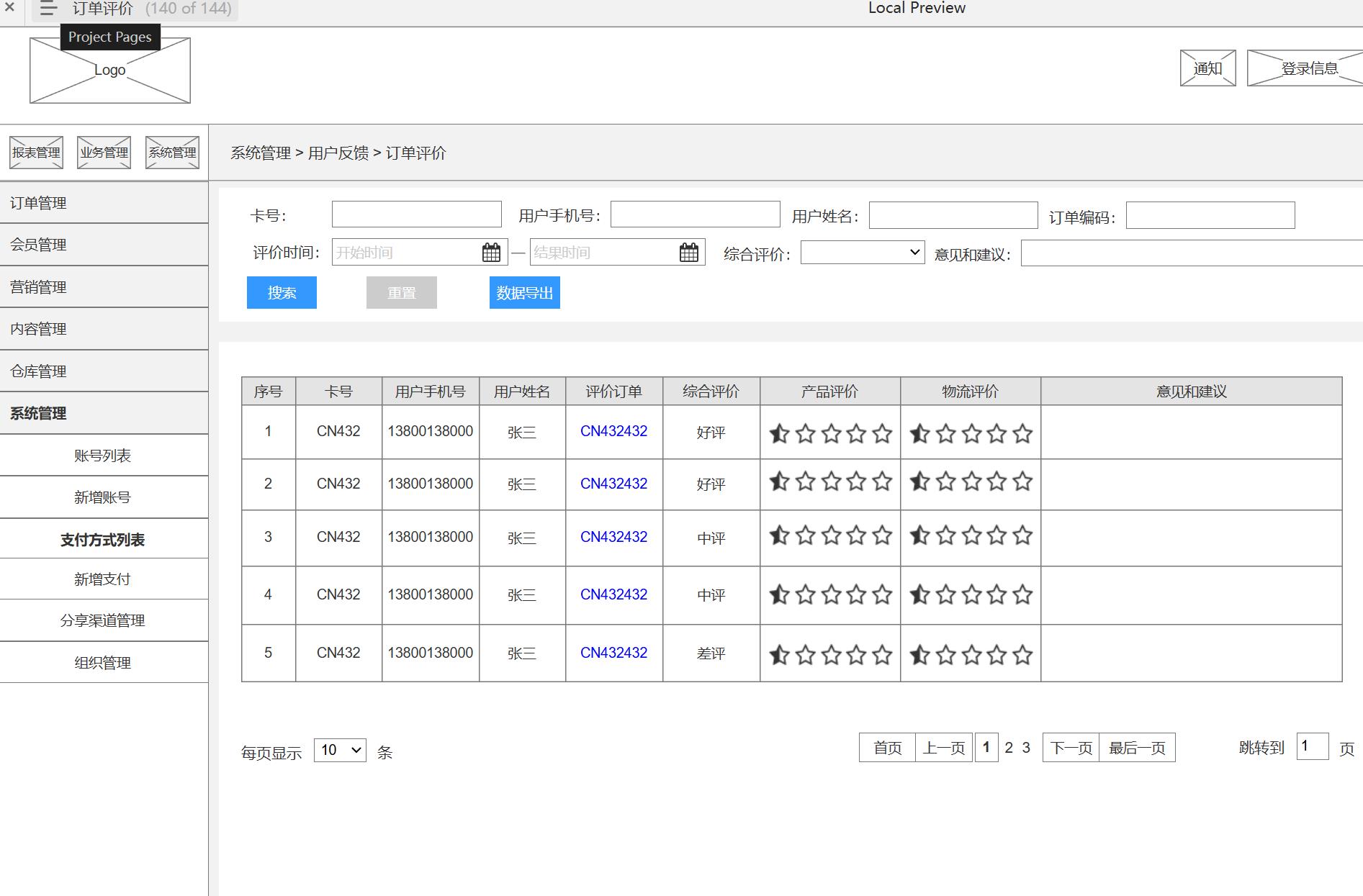 电商行业后台管理系统产品Axure原型模板案例下载
