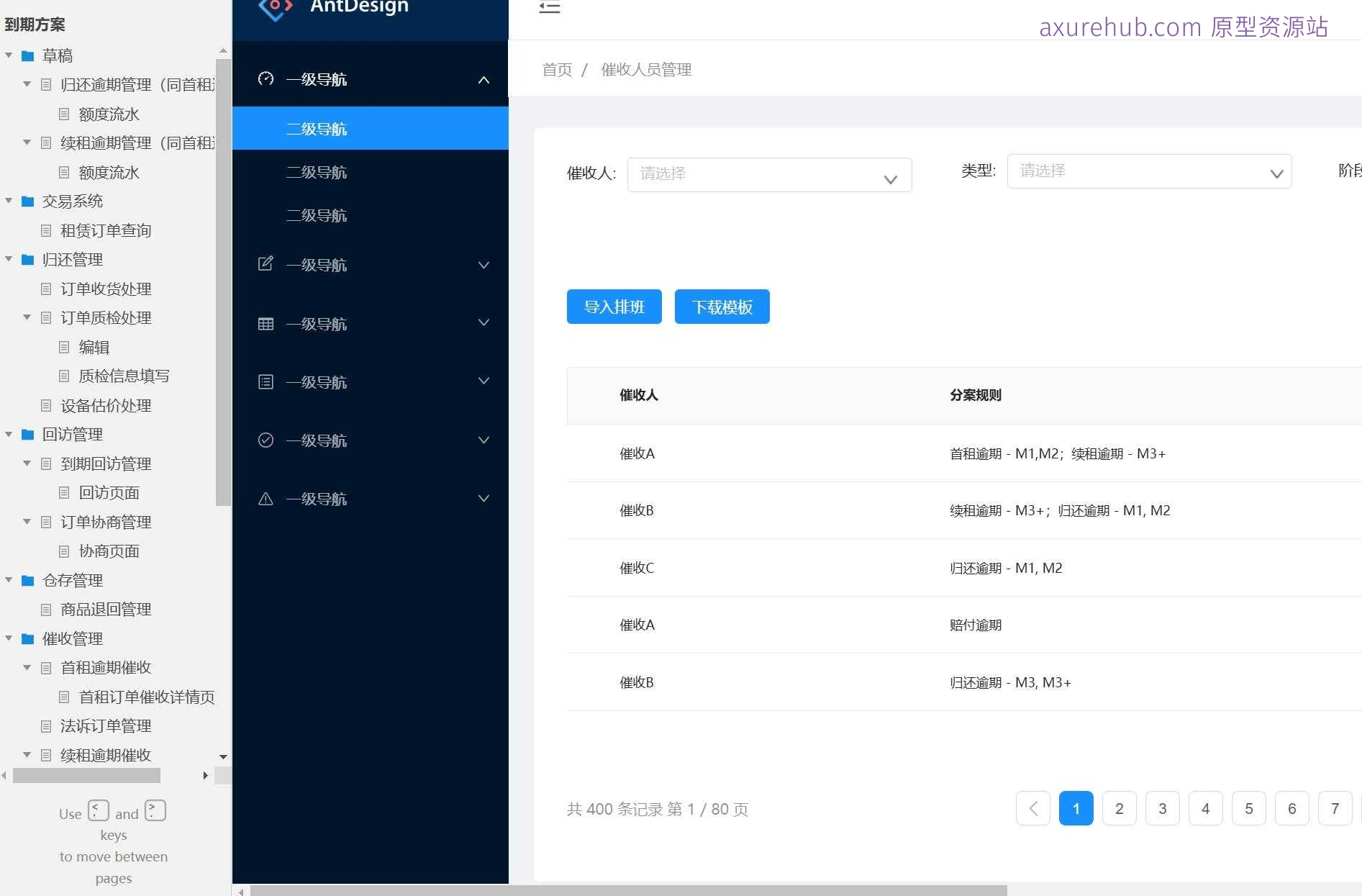 租赁行业逾期催收管理系统Axure原型模板