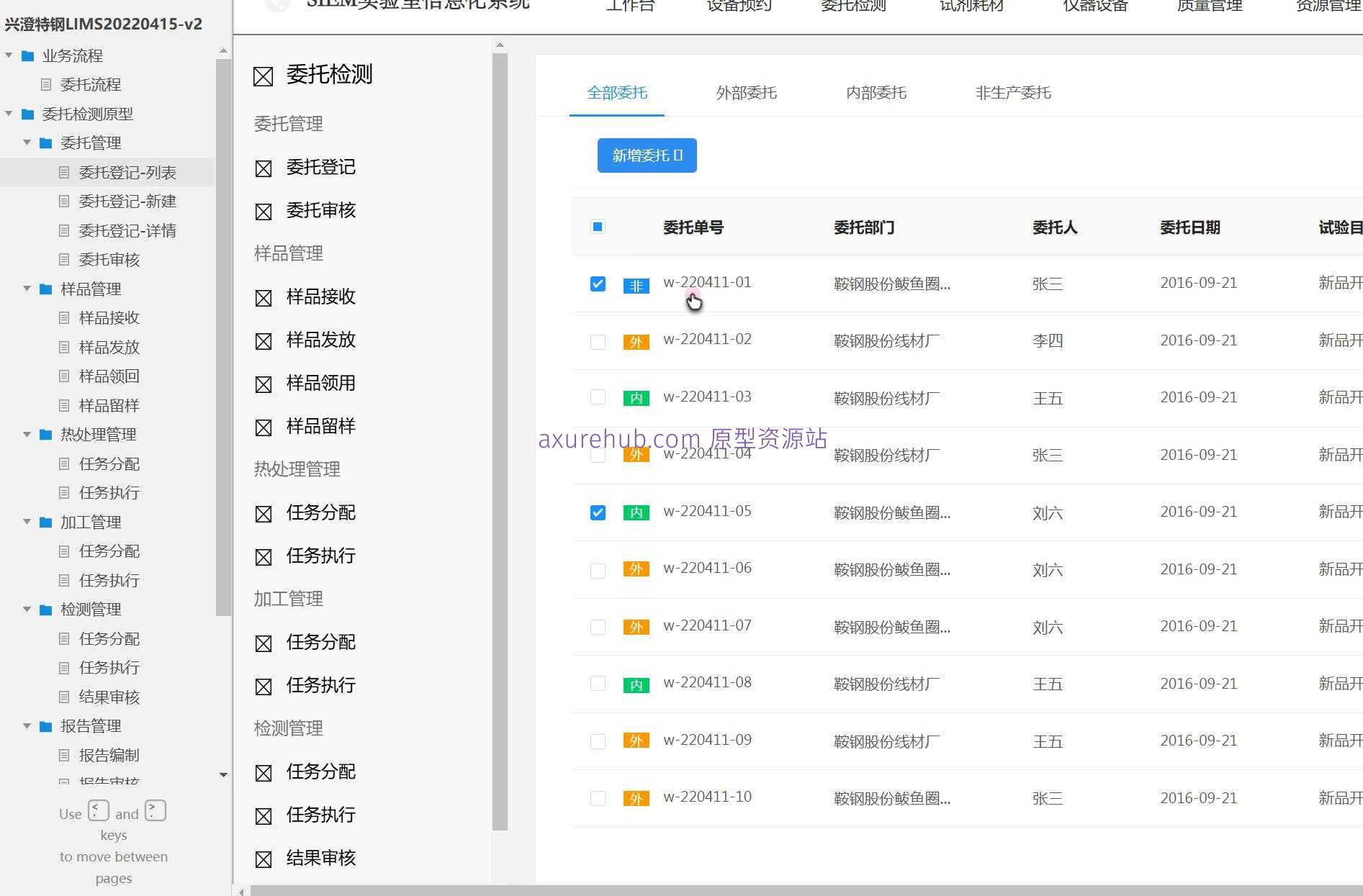工业制造行业LIMS系统产品原型模板案例Axure RP源文件下载
