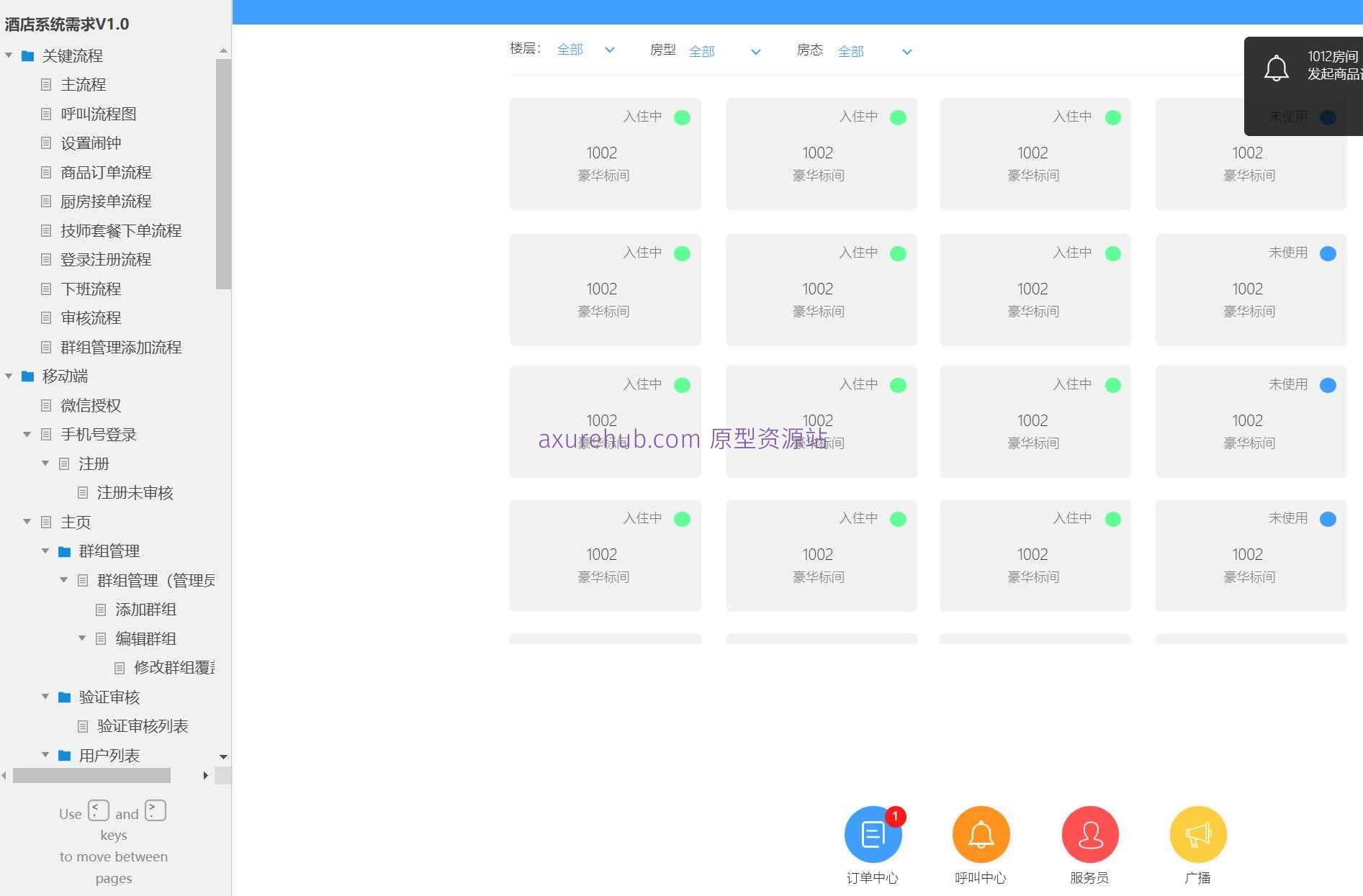 酒店行业综合管理系统Axure原型模板