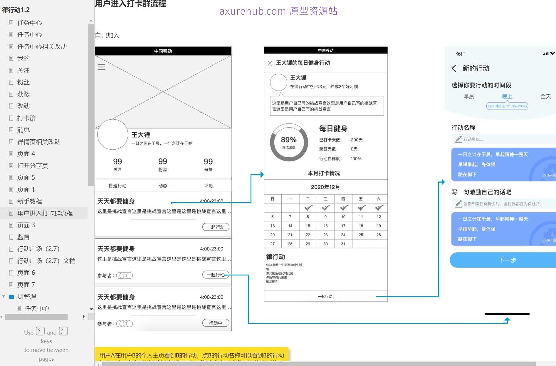行动广场社区互动平台Axure原型模板