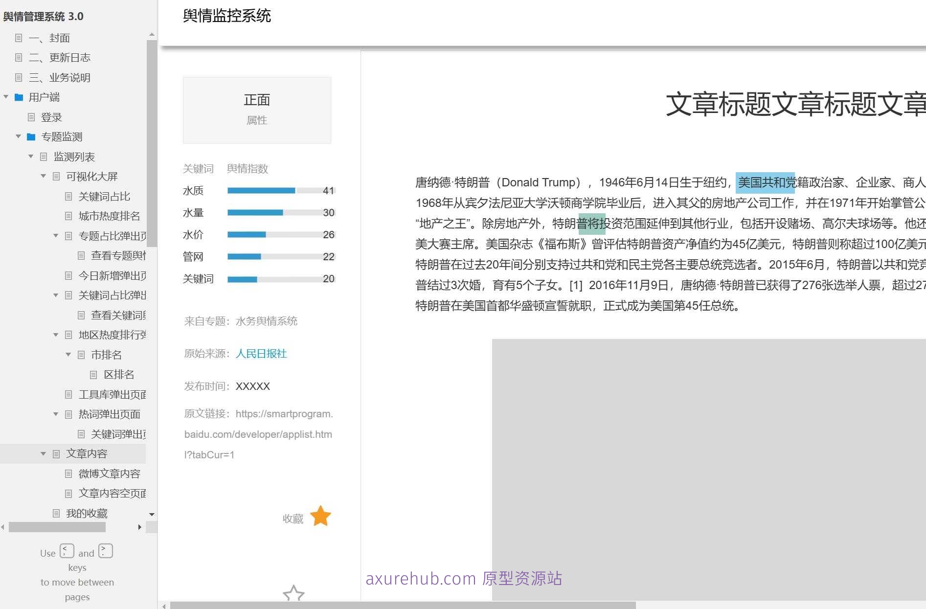 舆情管理系统3.0大屏展示Axure原型模板