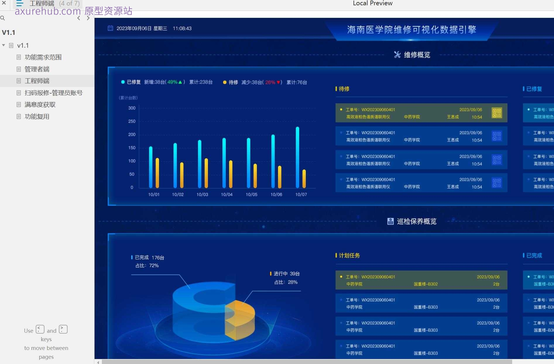 维修管理B端系统工程师端产品原型模板案例Axure RP源文件下载