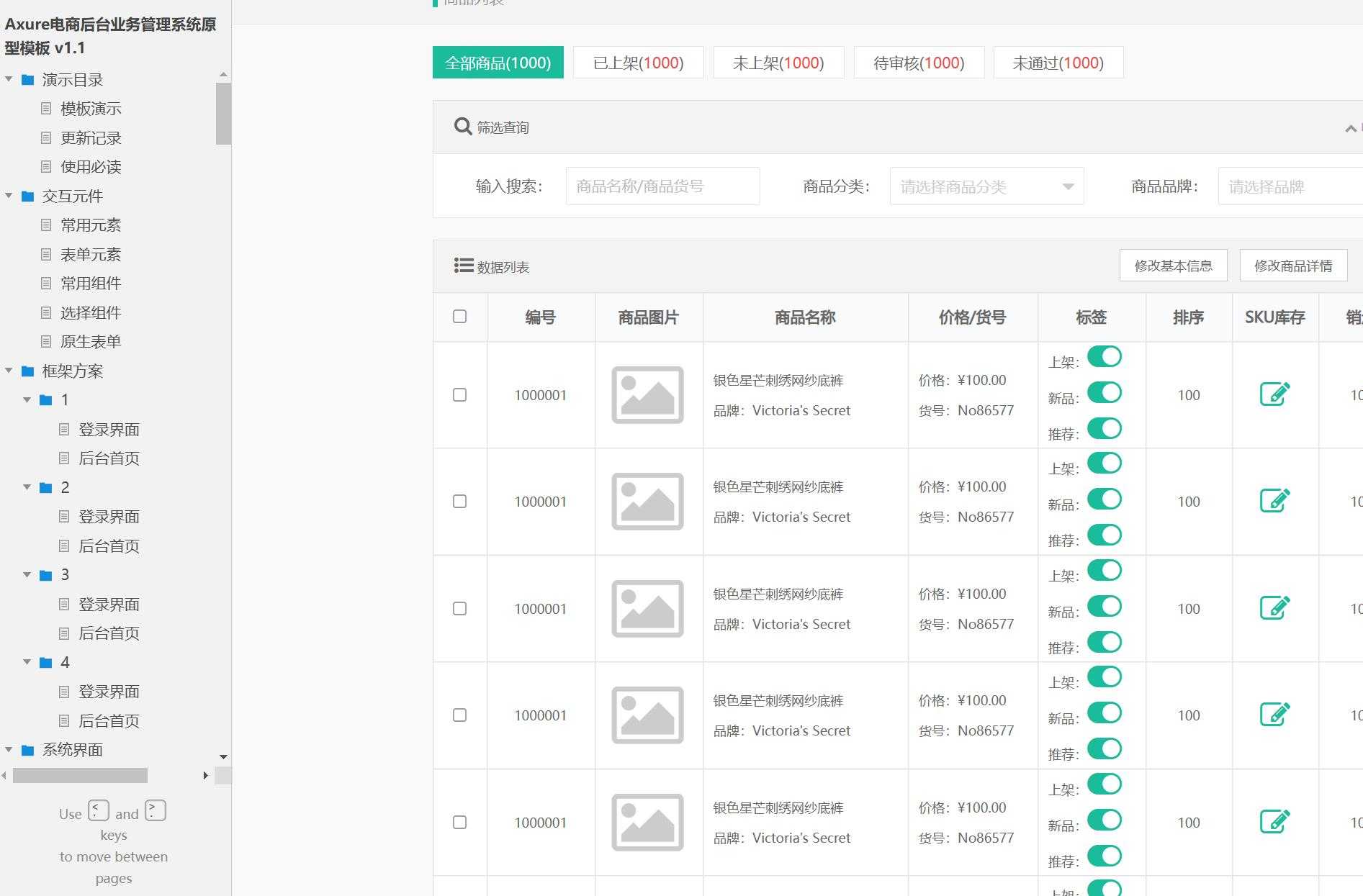电商后台业务管理系统Axure原型模板