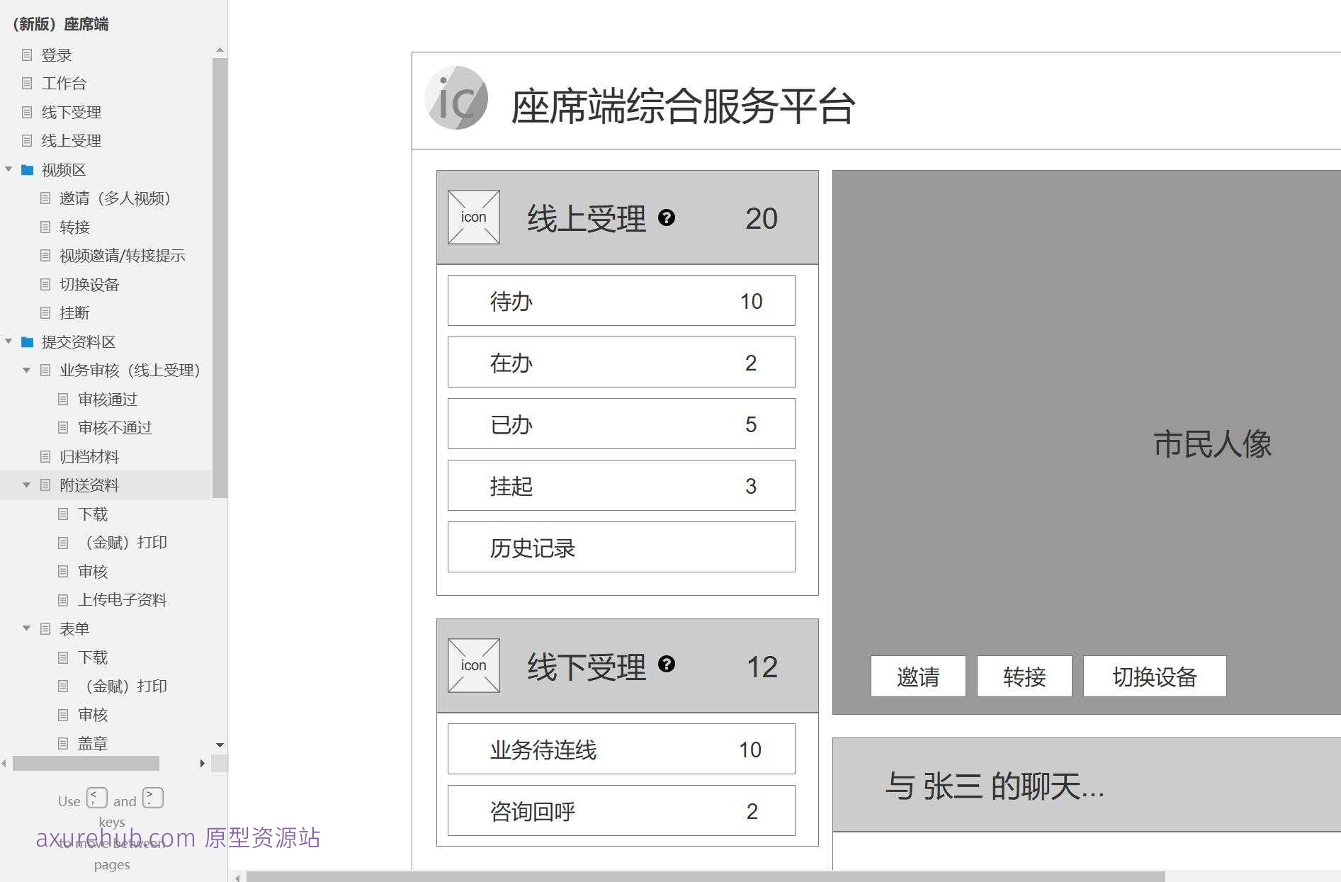 智慧政务座席端线上线下受理系统Axure原型模板