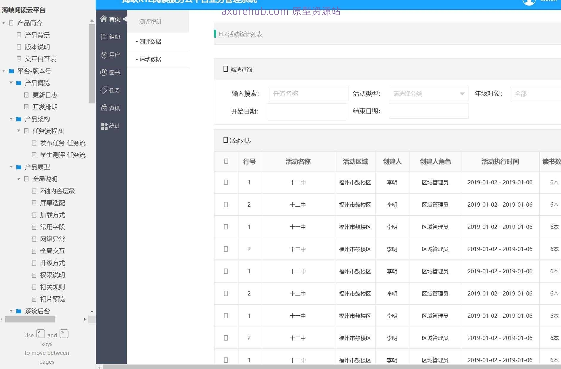 海峡阅读云平台B端系统产品原型模板案例Axure RP源文件下载