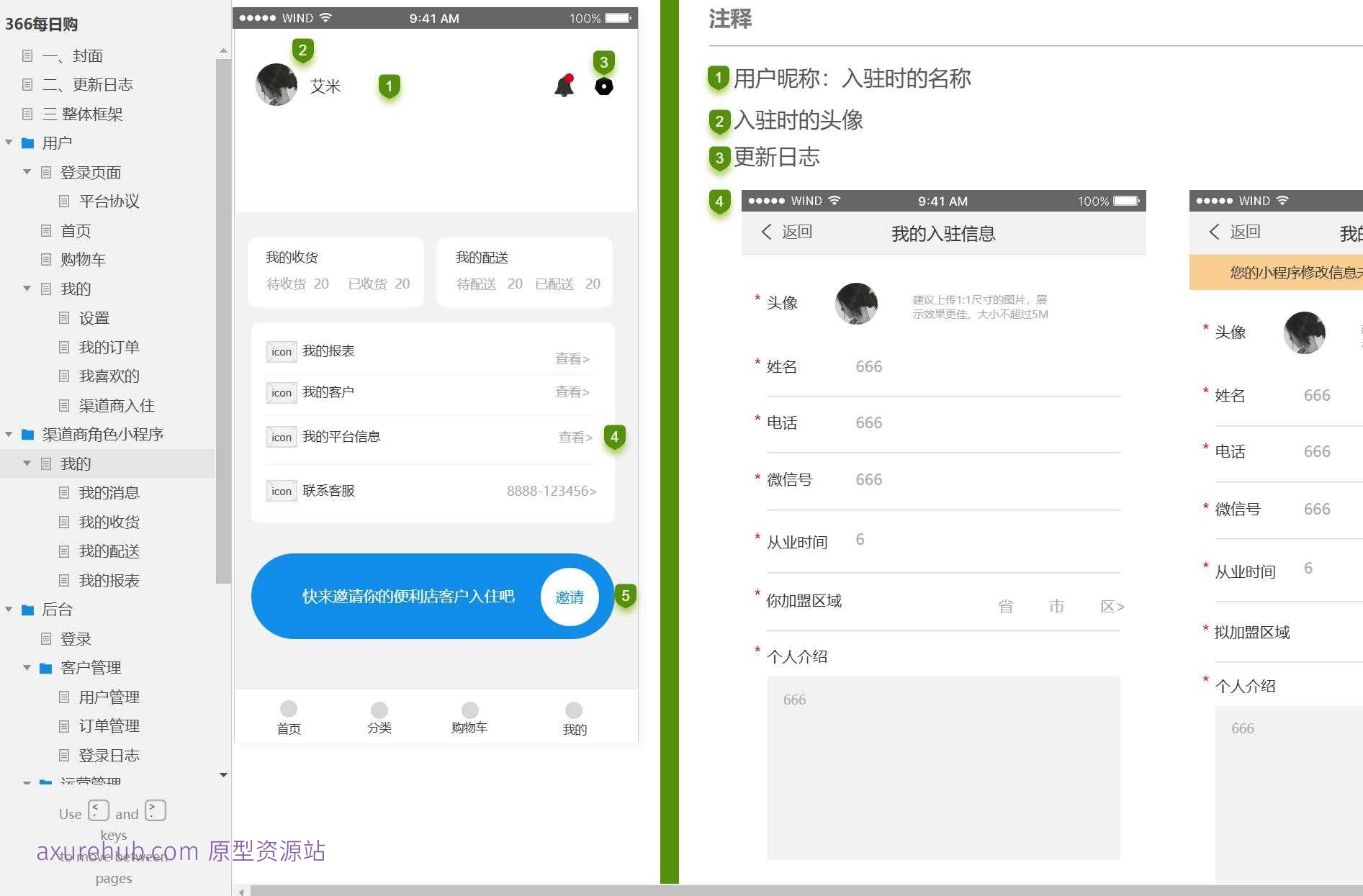 电商平台用户管理与渠道商后台管理系统Axure原型模板