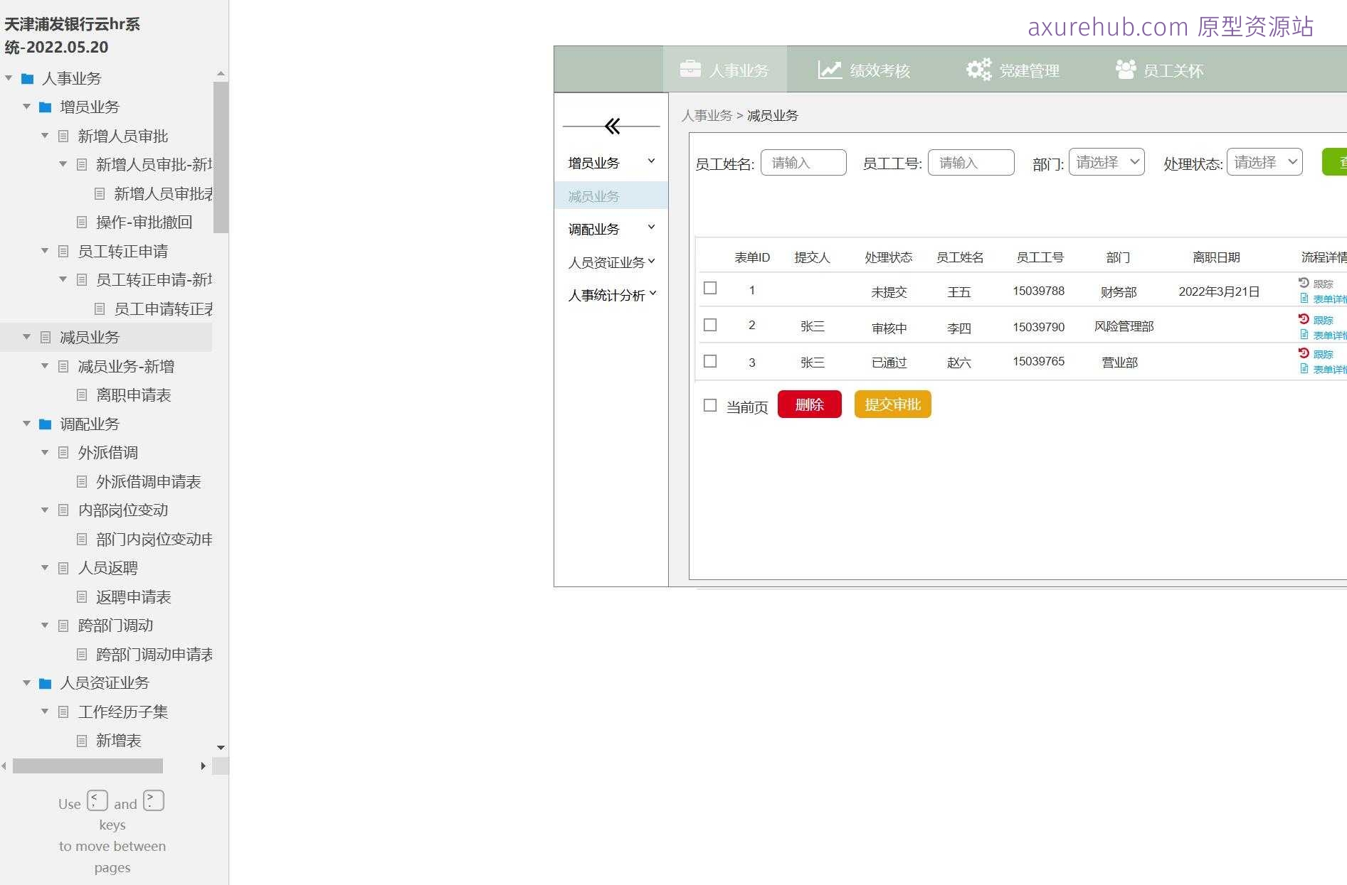 银行人事管理云HR系统产品原型模板案例Axure RP源文件下载