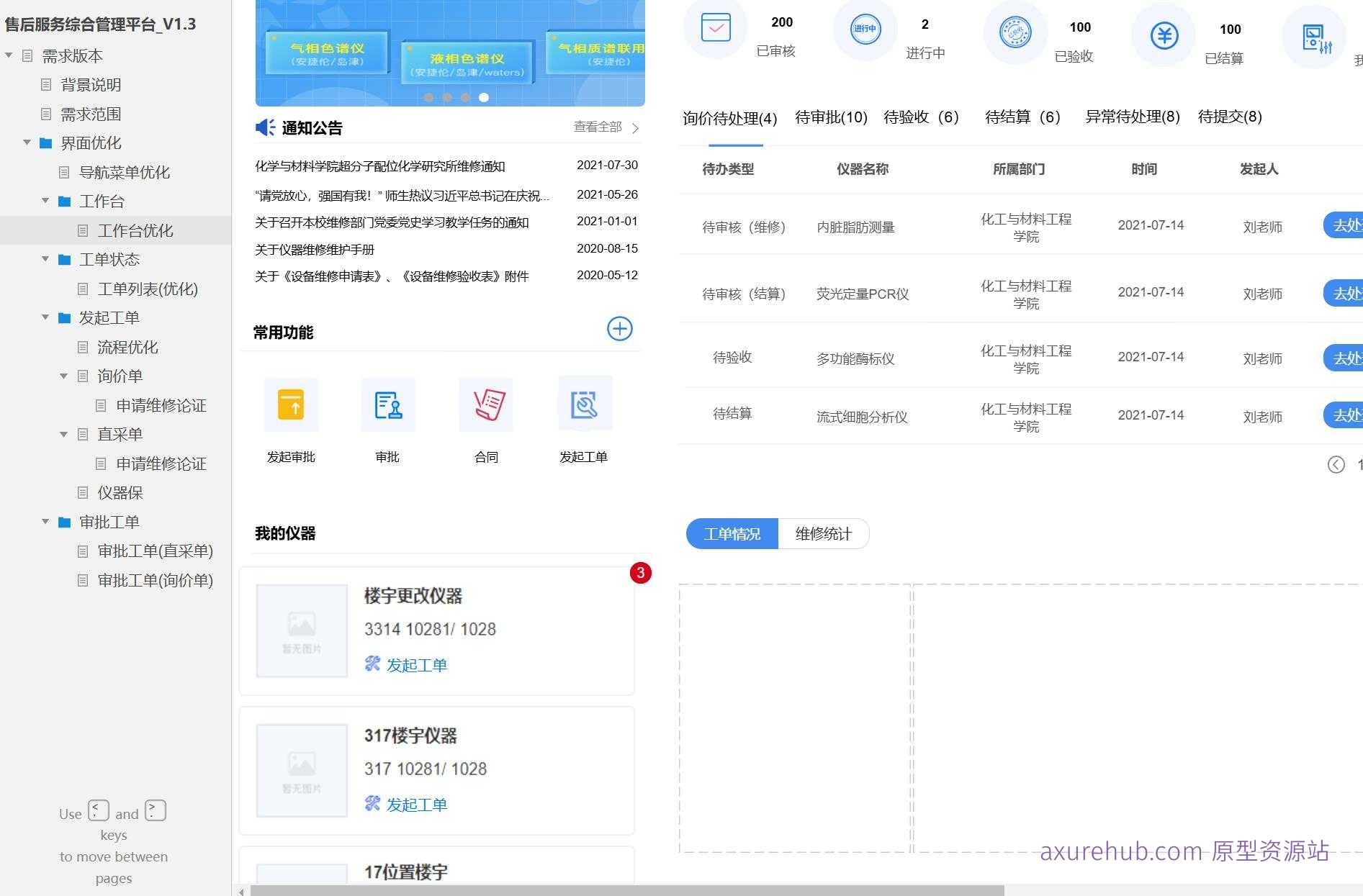 售后服务综合管理平台V1.3产品原型模板案例Axure RP源文件下载