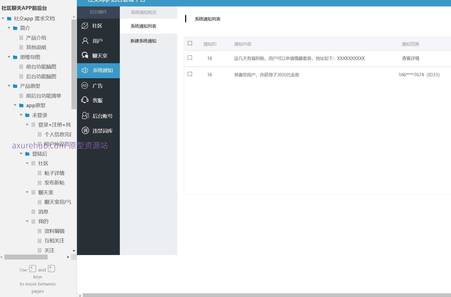 社交APP前后端功能原型模板案例Axure RP源文件下载