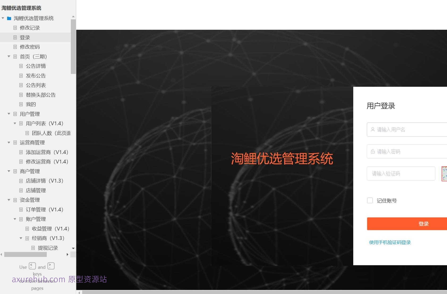 淘鲤优选电商管理系统Axure原型模板