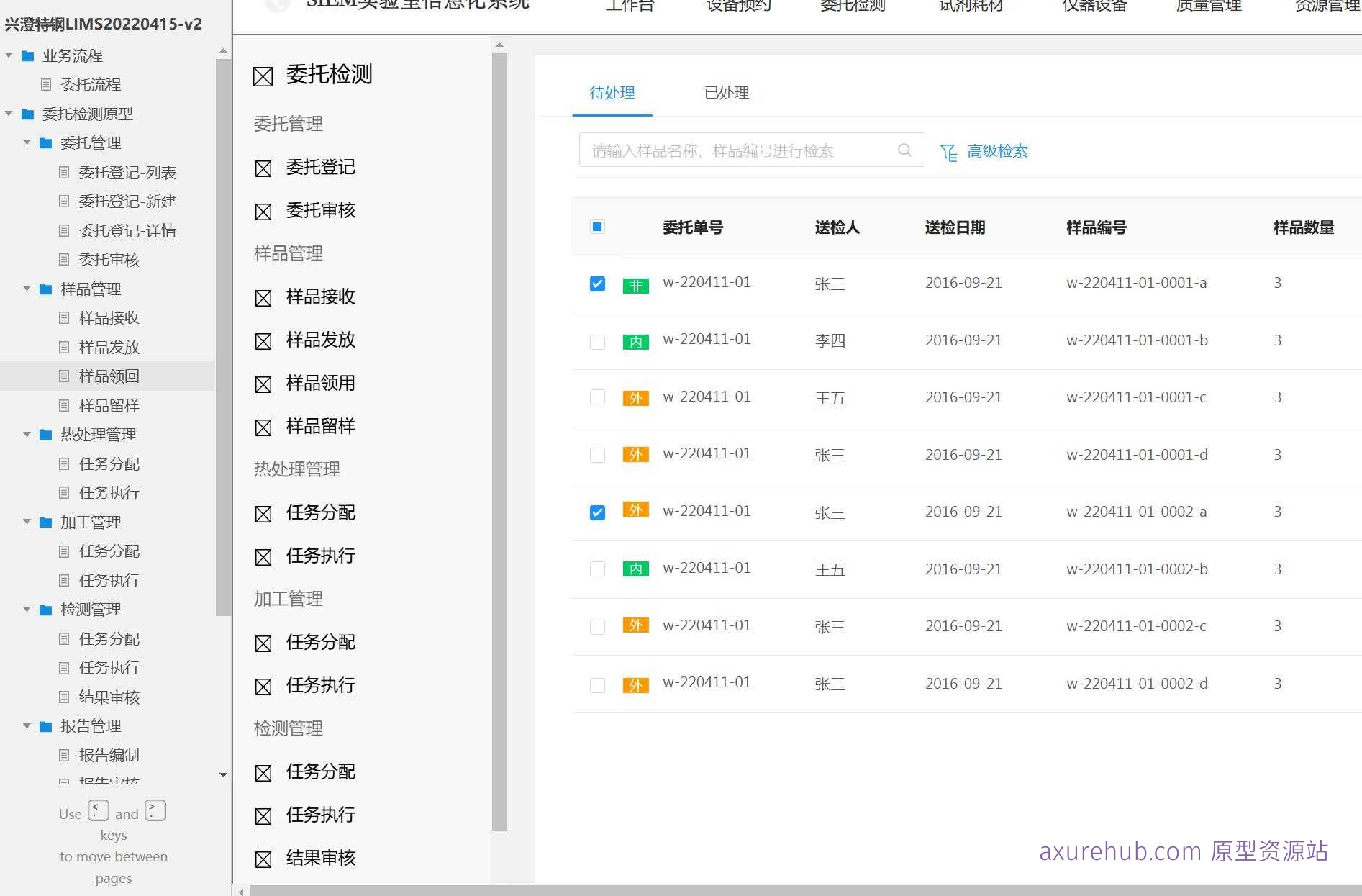 工业制造行业LIMS系统产品原型模板案例Axure RP源文件下载
