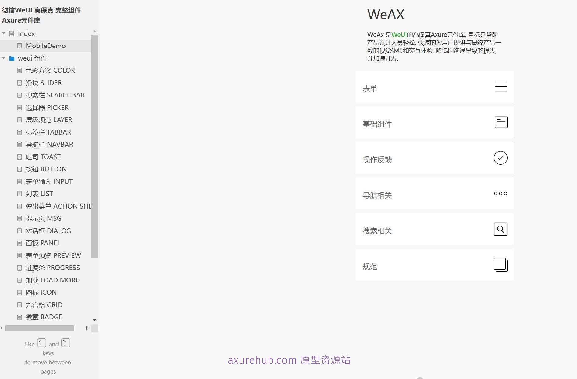 微信WeUI高保真完整组件Axure元件库原型模板下载